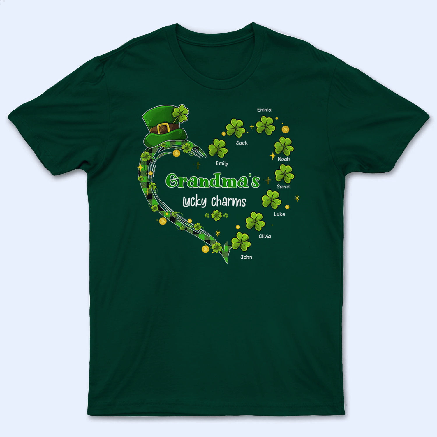 Grandma's Lucky Charms Shamrock St. Patrick's Day - Personalized Custom T Shirt - St. Patrick's Day, Birthday, Loving, Funny Gift for Grandma/Nana/Mimi, Mom, Wife, Grandparent 2