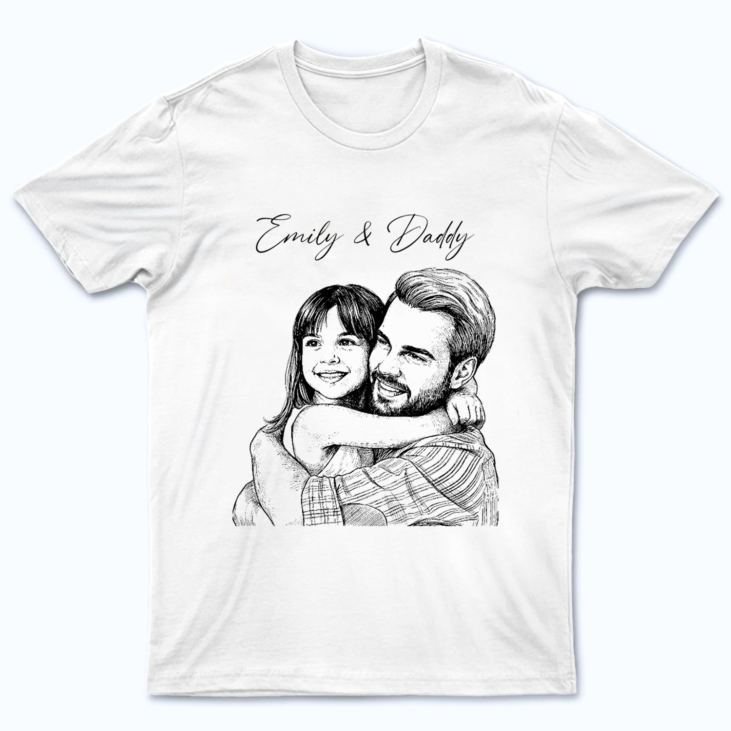 Custom Photo Sketch Line Art Dad & Kids - Personalized Custom Shirt - Father's Day Gift For Husband, Dad, Daddy