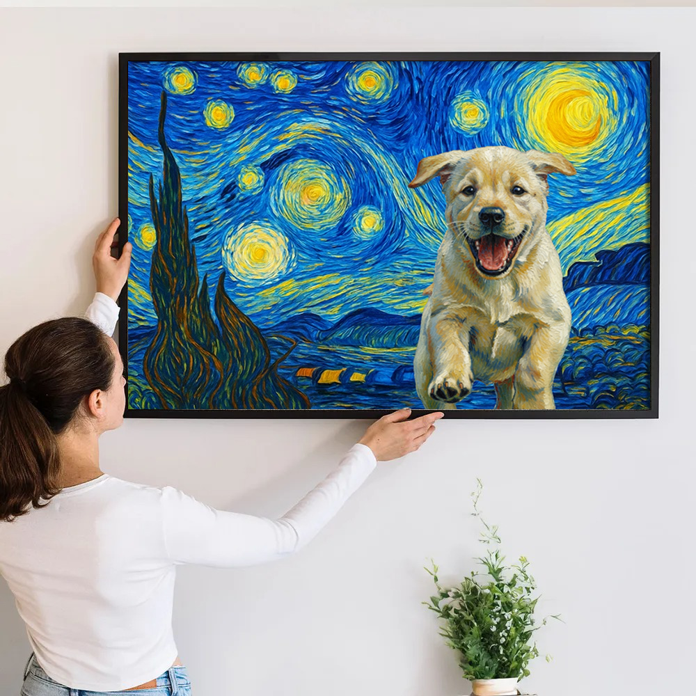 Custom Photo Starry Night Dog Cat Pet - Personalized Poster/Canvas Prints - Gift for Dog/Cat Lovers, Dog/Cat Mom, Pet Lovers