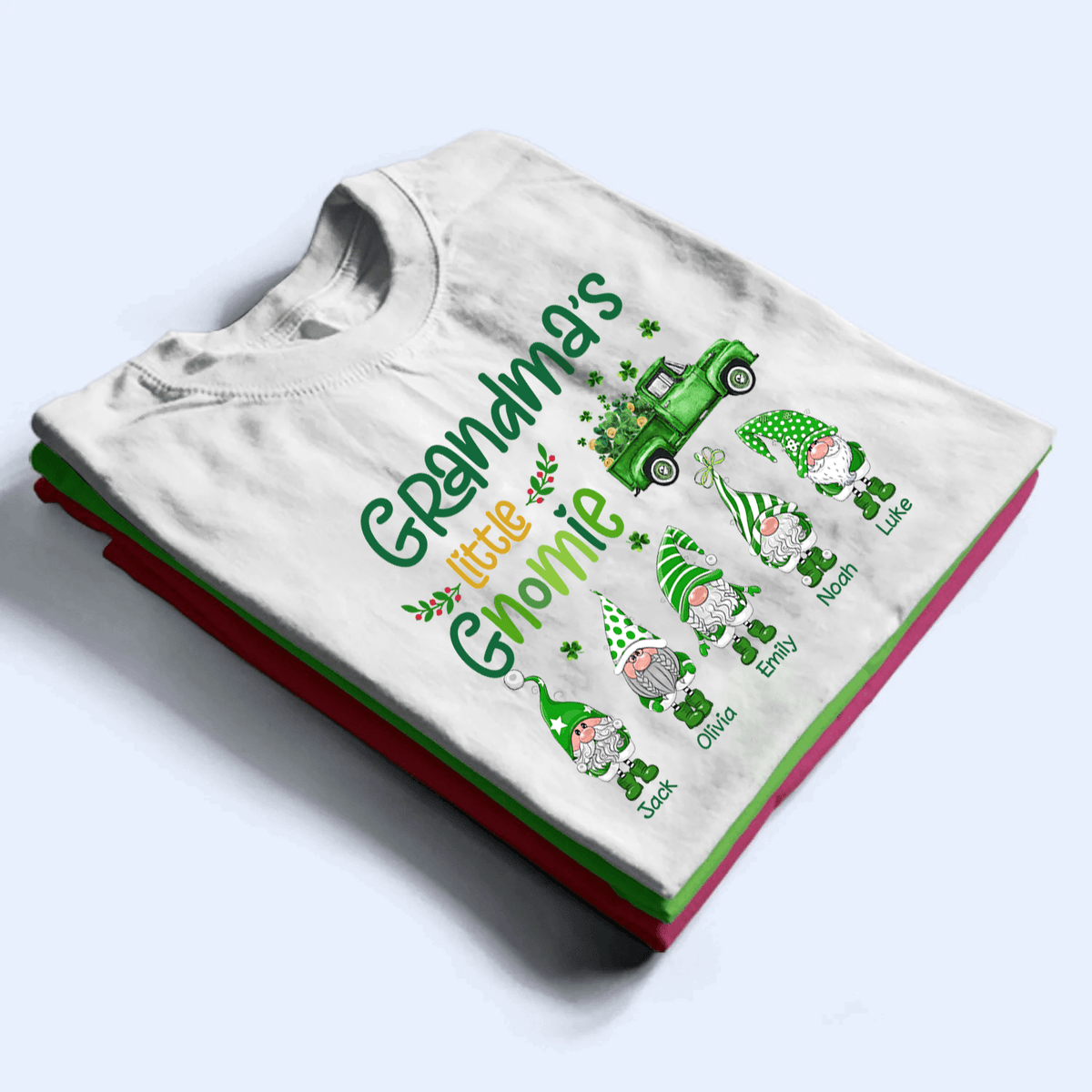 Grandma's Little Gnomies St. Patrick’s Day - Personalized Custom T Shirt - St. Patrick's Day, Birthday, Loving, Funny Gift for Grandma/Nana/Mimi, Mom, Wife, Grandparent - Suzitee Store