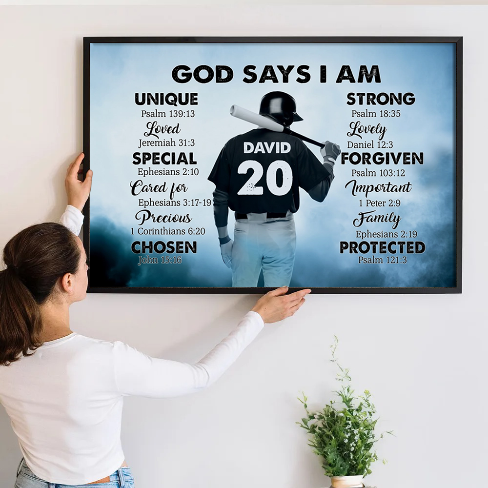 Baseball God Says I Am - Personalized Poster/Canvas Prints - Gift for Baseball Player, Baseball Lover, Son, Grandson