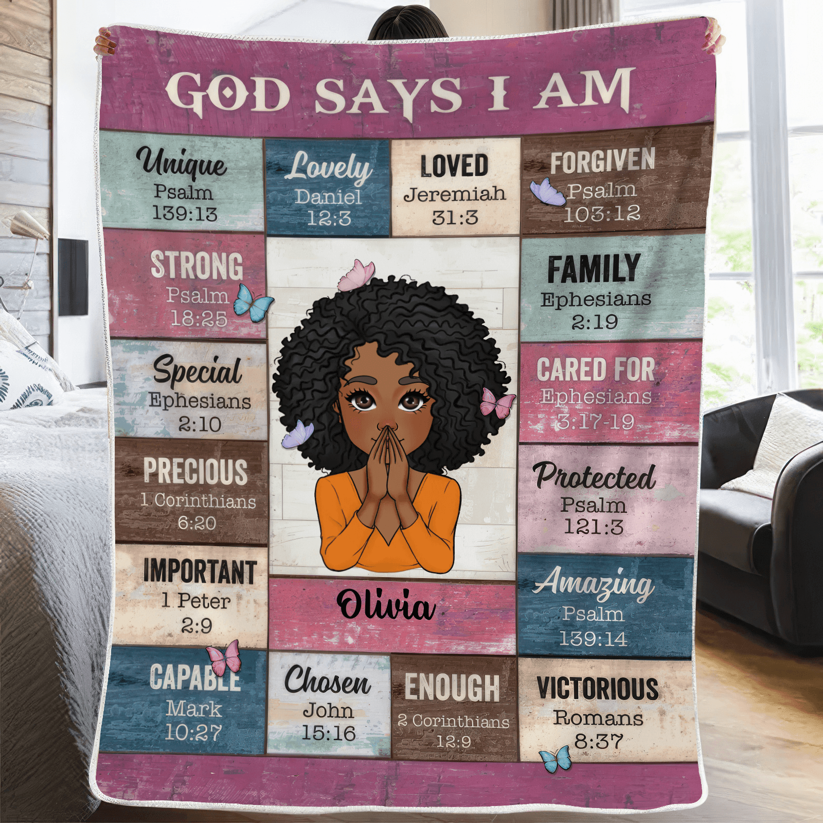 God Says I Am - Custom Blanket - Personalized Gift for Christian Girl, Woman, Sister, Mother, Friend, Wife, Girlfriend or Black History, African American 6