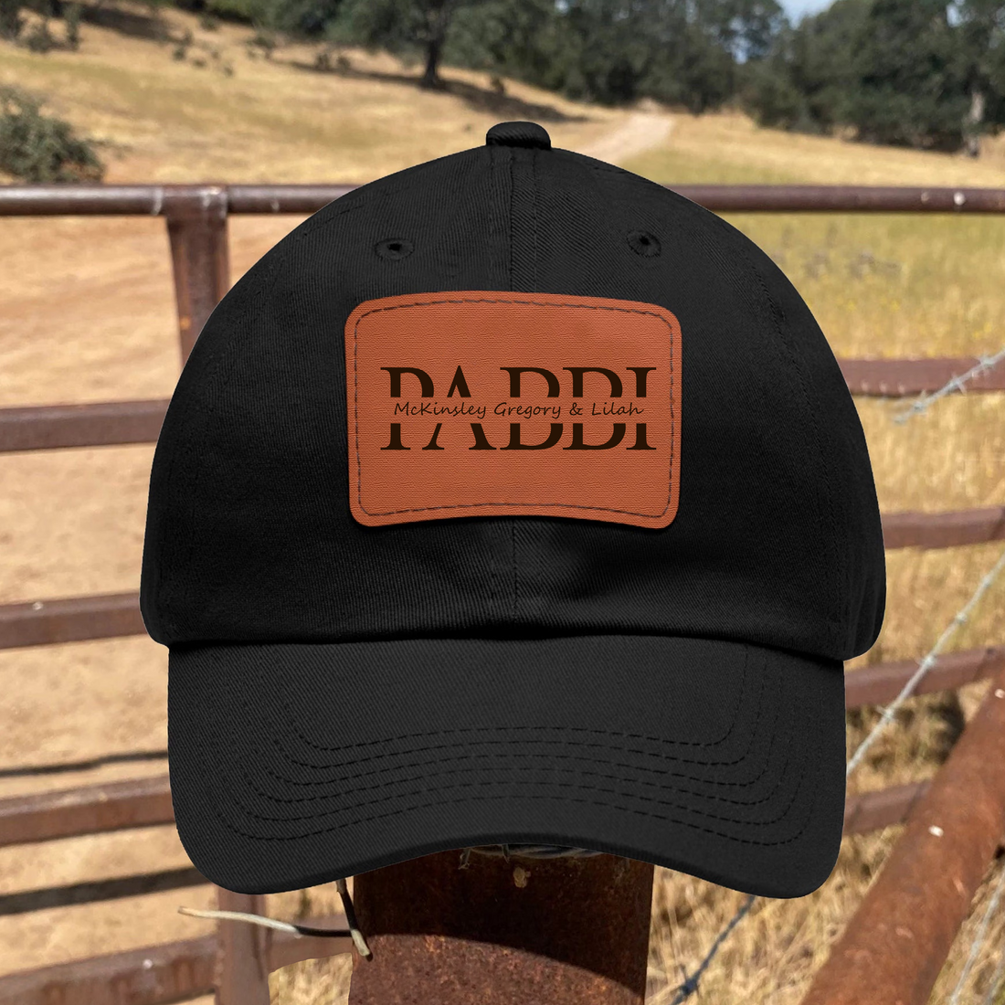 Custom Kids Name Dad Hat for PABBI leather patch hat, alternate view 4