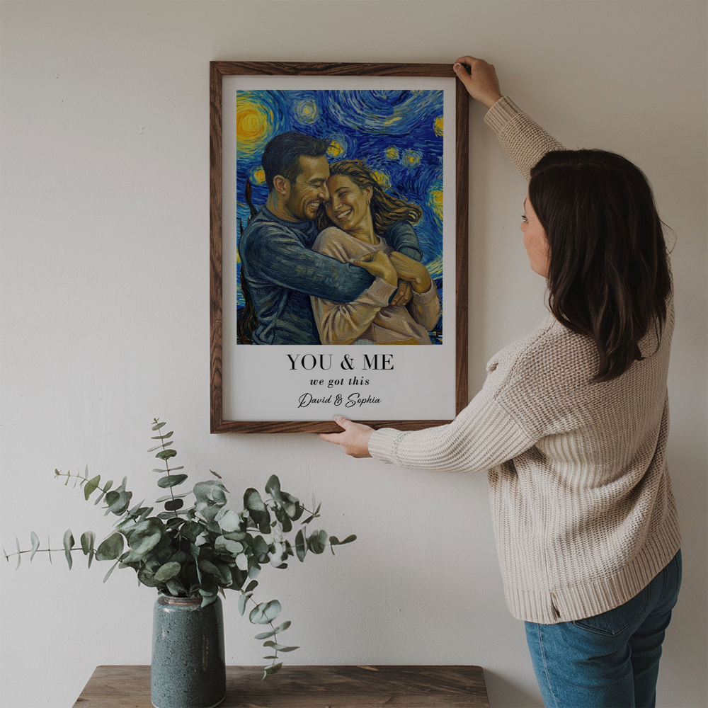 Custom Photo Van Gogh Wall Art You & Me We Got This - Personalized Poster/Canvas Prints - Gift For Her/Him, Husband/Wife, Couples on Anniversary, Valentine's Day