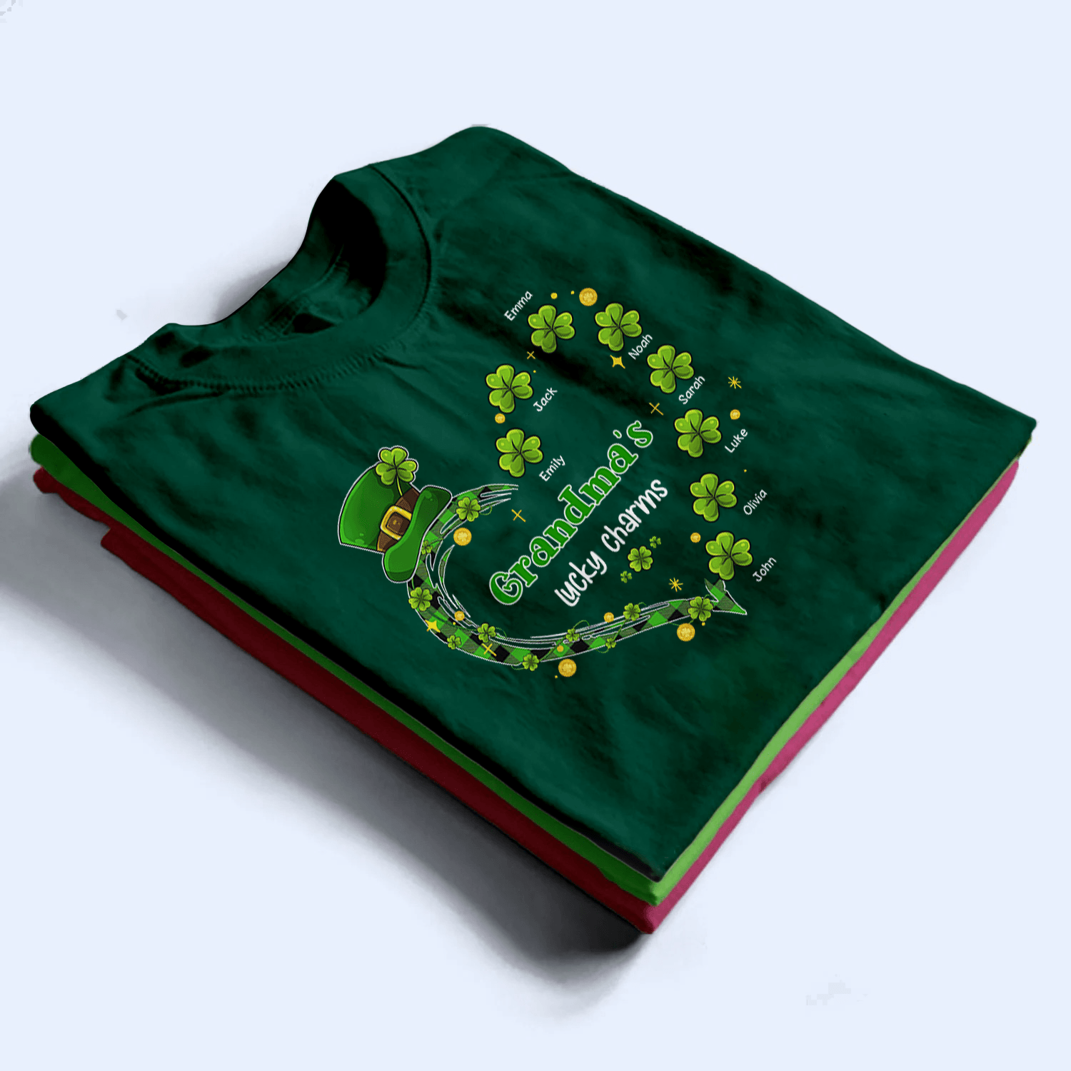 Grandma's Lucky Charms Shamrock St. Patrick's Day - Personalized Custom T Shirt - St. Patrick's Day, Birthday, Loving, Funny Gift for Grandma/Nana/Mimi, Mom, Wife, Grandparent 3