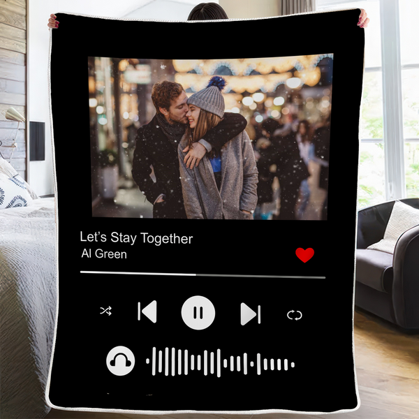 Wife or Husband's Custom Song Blanket: Personalized Photo Music Player - Heartfelt Anniversary Gift for Couples