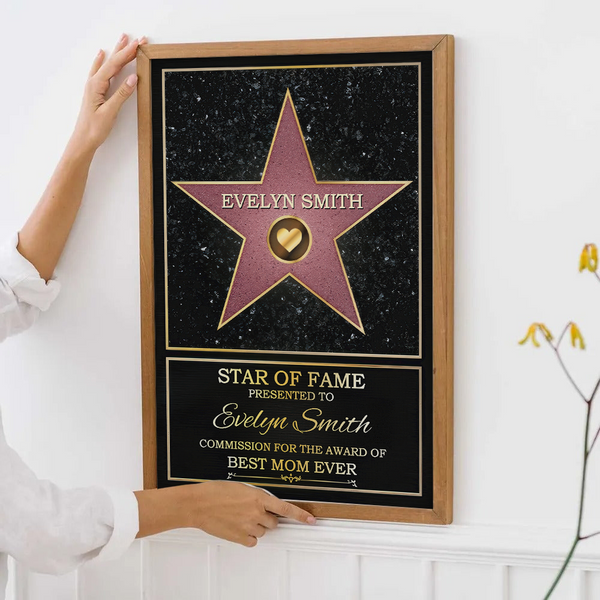 Mom or Grandma's Custom Star of Fame Canvas Print: Personalized Best Ever Award Wall Art with Name - Unique Mother's Day or Birthday Gift