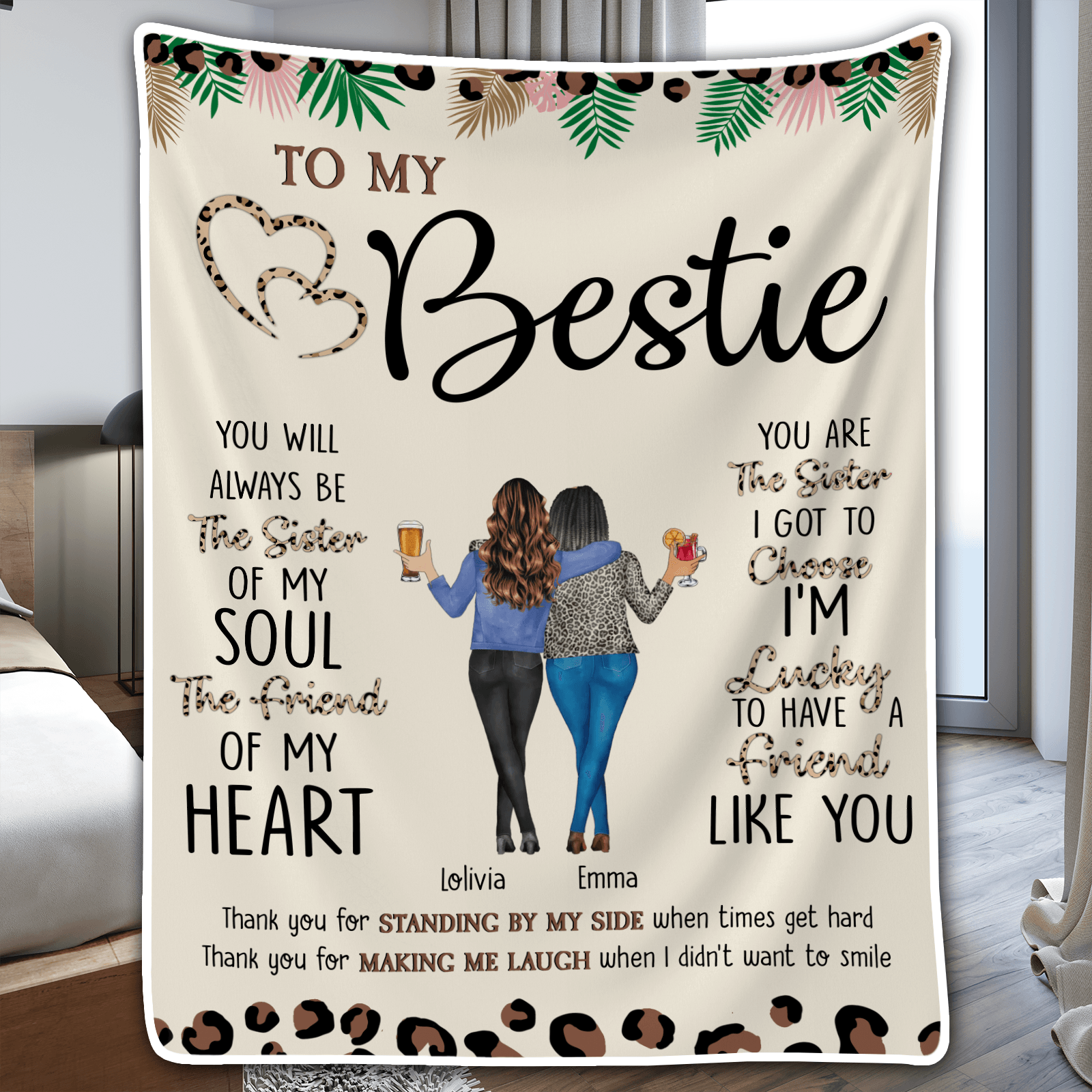 To My Bestie Thank You For Standing By My Side Friendship - Personalized Custom Blanket - Personalized Gift For Her, Besties, Friends, Sister, Soul Sisters - Suzitee Store