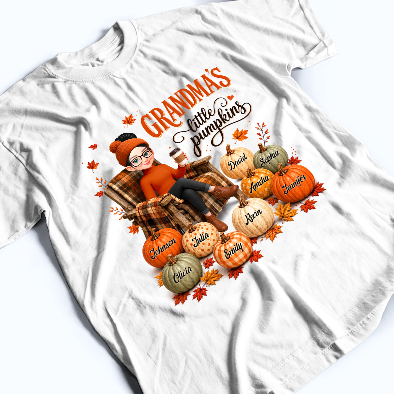 Grandma's Little Pumpkins - Personalized Custom T Shirt - Fall Season, Halloween Gift for Grandma/Nana/Mimi, Mom, Wife