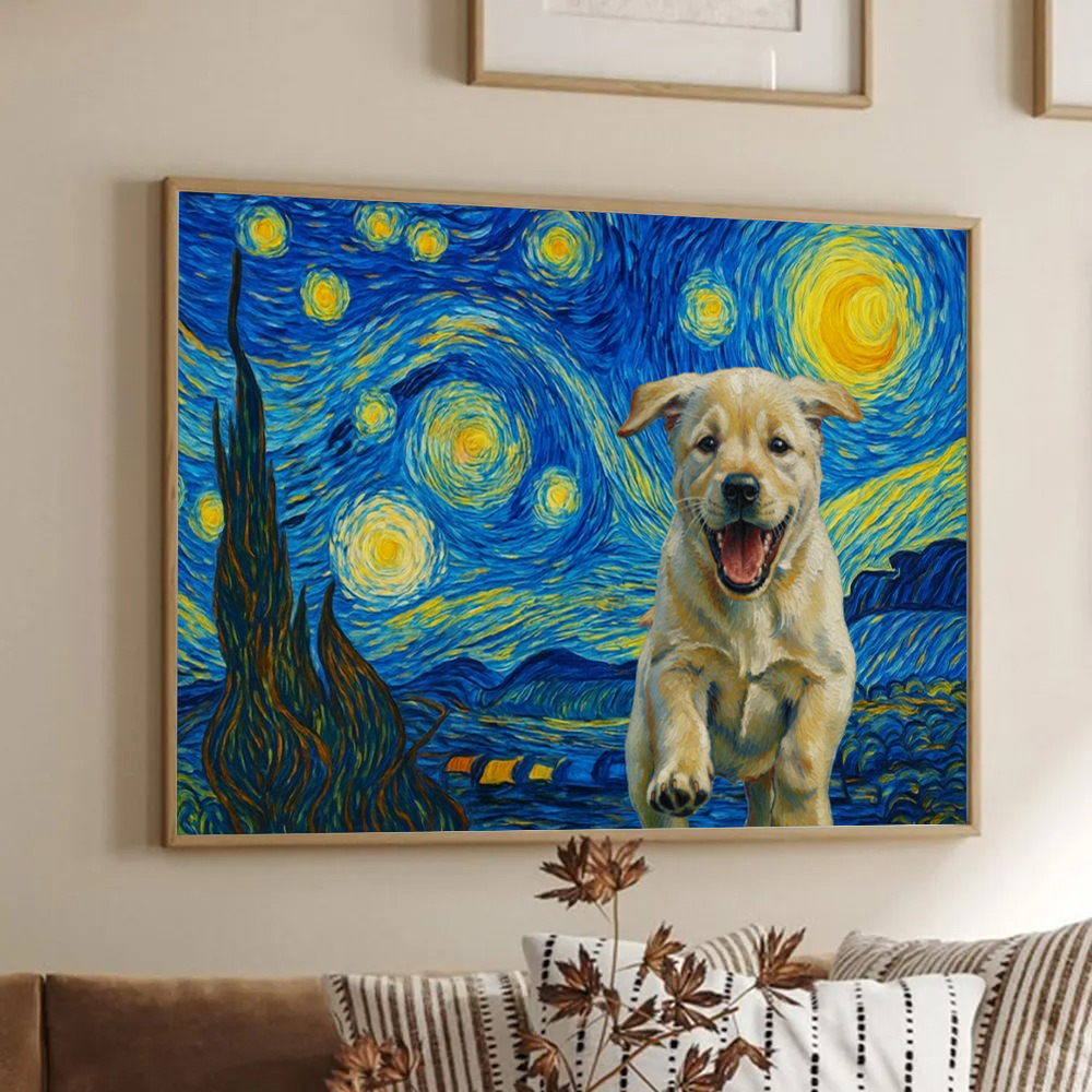 Custom Photo Starry Night Dog Cat Pet - Personalized Poster/Canvas Prints - Gift for Dog/Cat Lovers, Dog/Cat Mom, Pet Lovers