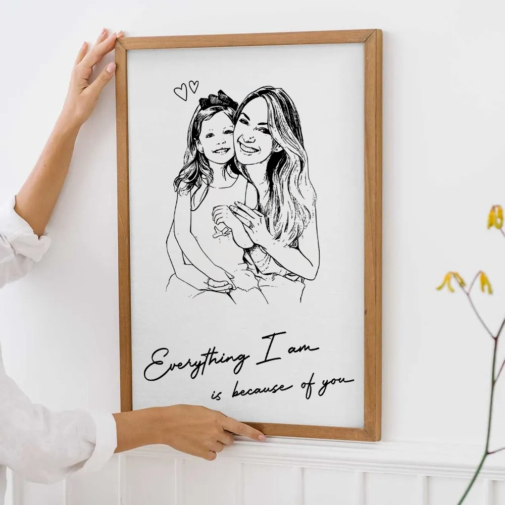 Custom Photo Mom Everything I Am Is Because Of You - Personalized Poster/Canvas Prints - Mother's Day Gift For Mum, Mom, Grandma, Wife