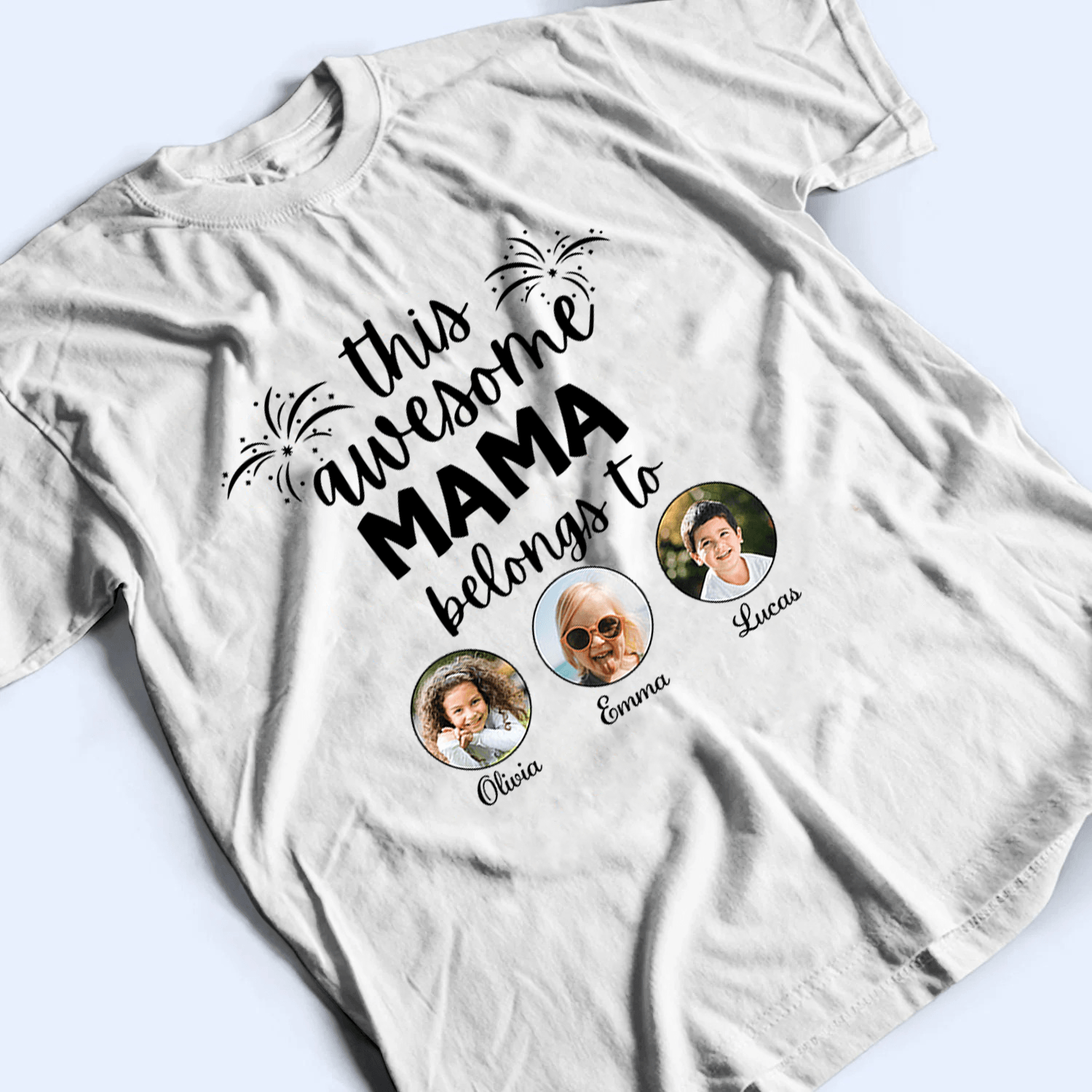 Custom Photo This Awesome Mama Belongs To - Personalized Custom T Shirt - Gift for Grandma/Nana/Mimi, Mom, Wife, Grandparent