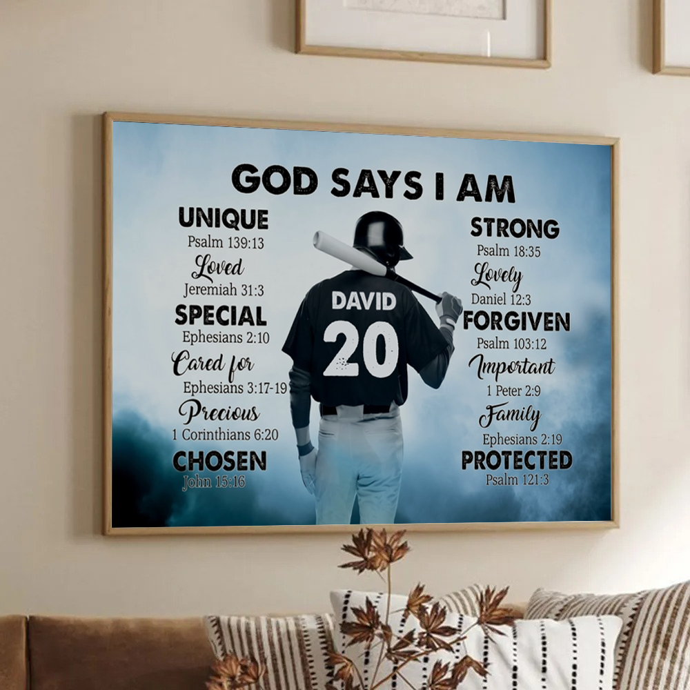 Baseball God Says I Am - Personalized Poster/Canvas Prints - Gift for Baseball Player, Baseball Lover, Son, Grandson