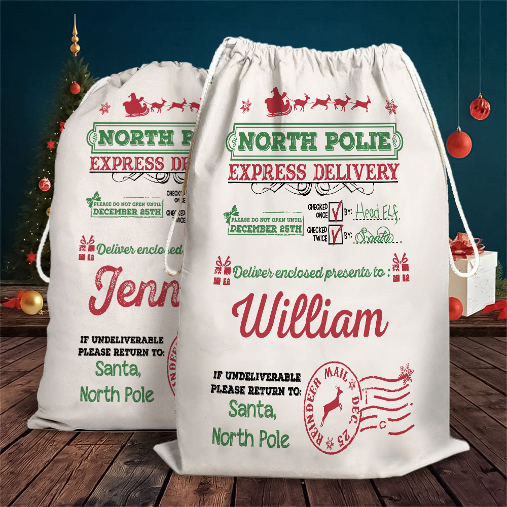 Custom Name North Pole Santa Gift Bag - Personalized Santa Sack - Christmas Gift For Family, Kids, Grandkids