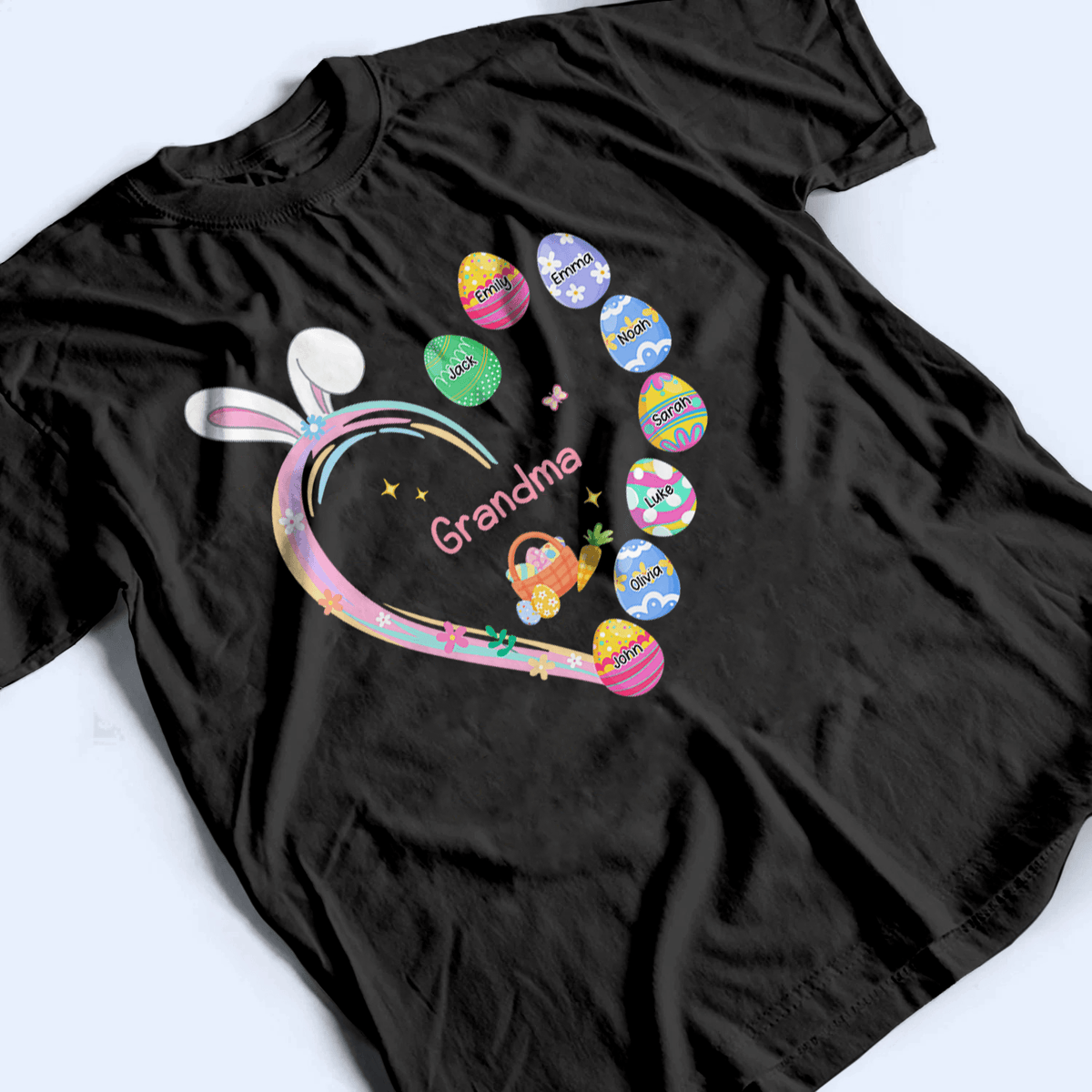 Grandma Easter Heart With Grandkids Bunny - Personalized Custom T Shirt - Easter, Birthday, Loving, Funny Gift for Grandma/Nana/Mimi, Mom, Wife, Grandparent - Suzitee Store