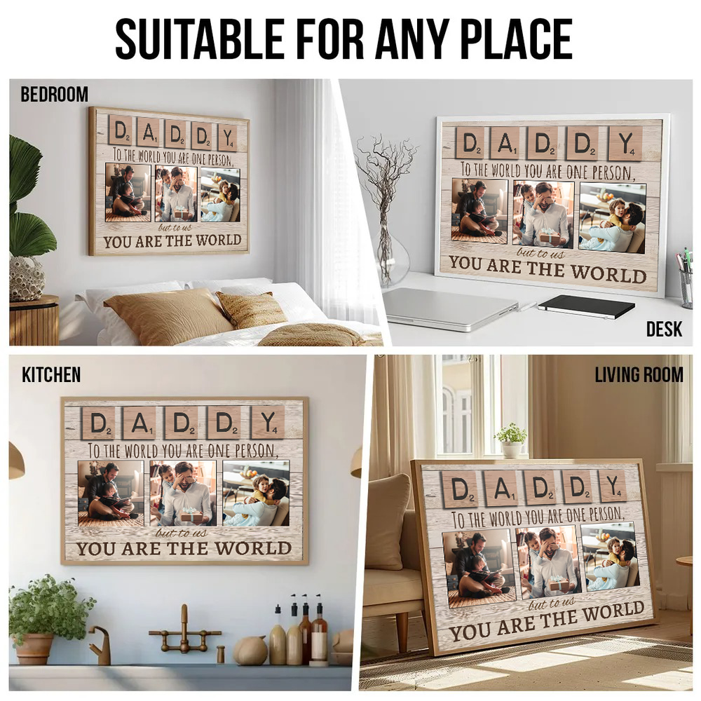 Personalized Daddy To The World You Are One Person But To Us You Are The World poster, kitchen and living room