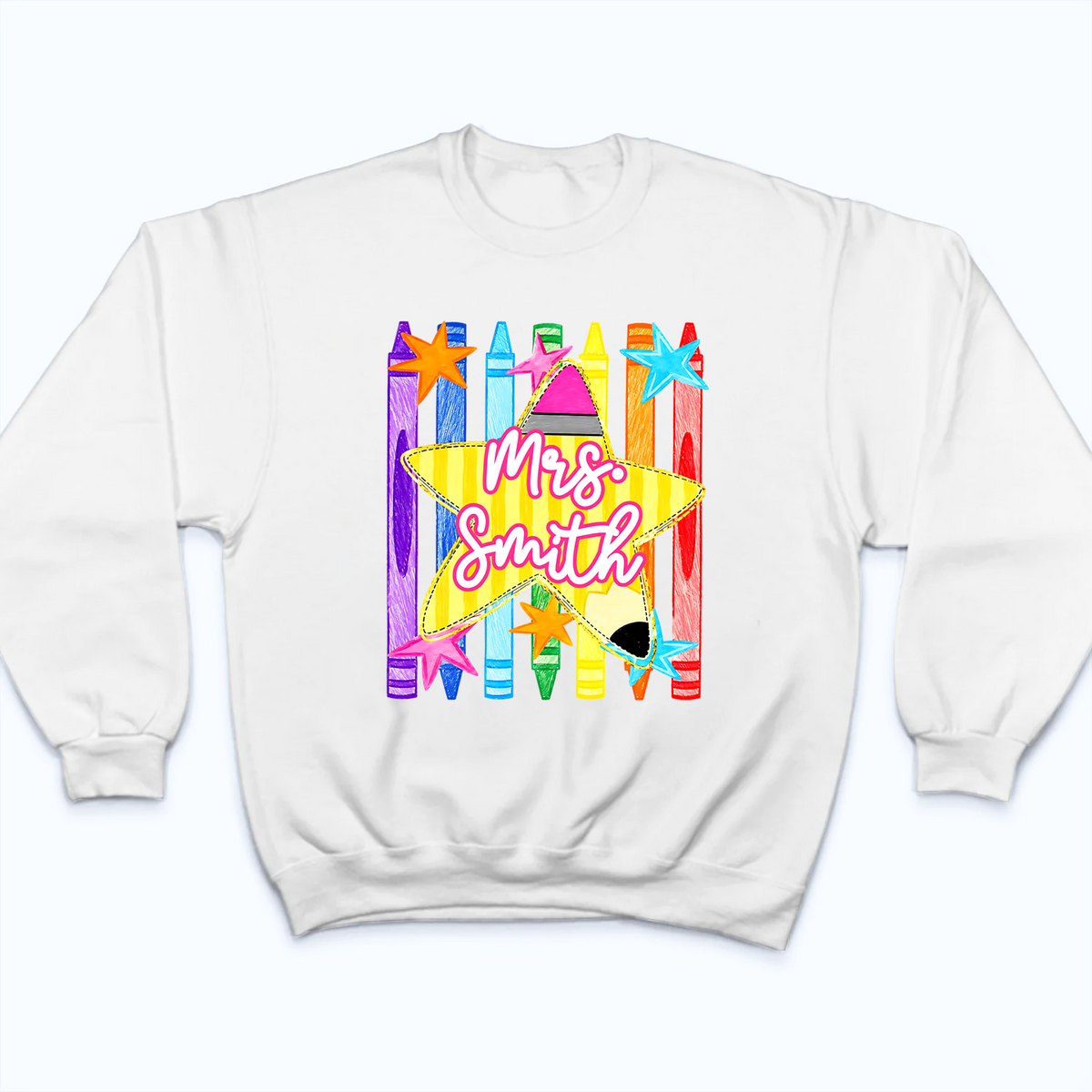 Striped Custom Teacher Name Pencil Crayons - Personalized Custom Shirt - Back To School Gift For Teachers, Educators