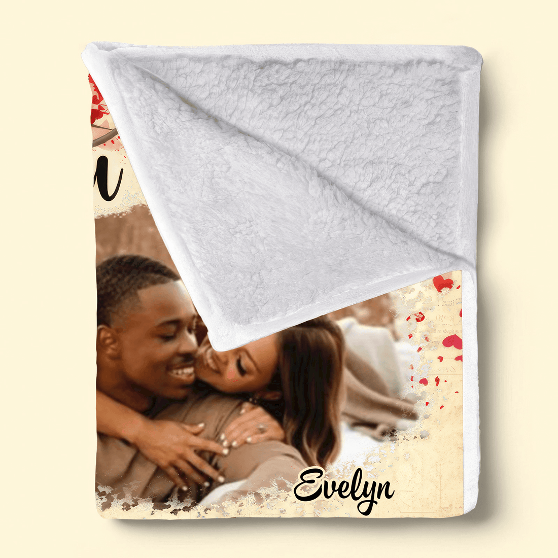 Personalized Custom Photo You & Me We Got This fleece blanket, spread across a bed