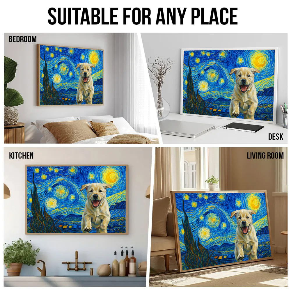 Custom Photo Starry Night Dog Cat Pet - Personalized Poster/Canvas Prints - Gift for Dog/Cat Lovers, Dog/Cat Mom, Pet Lovers