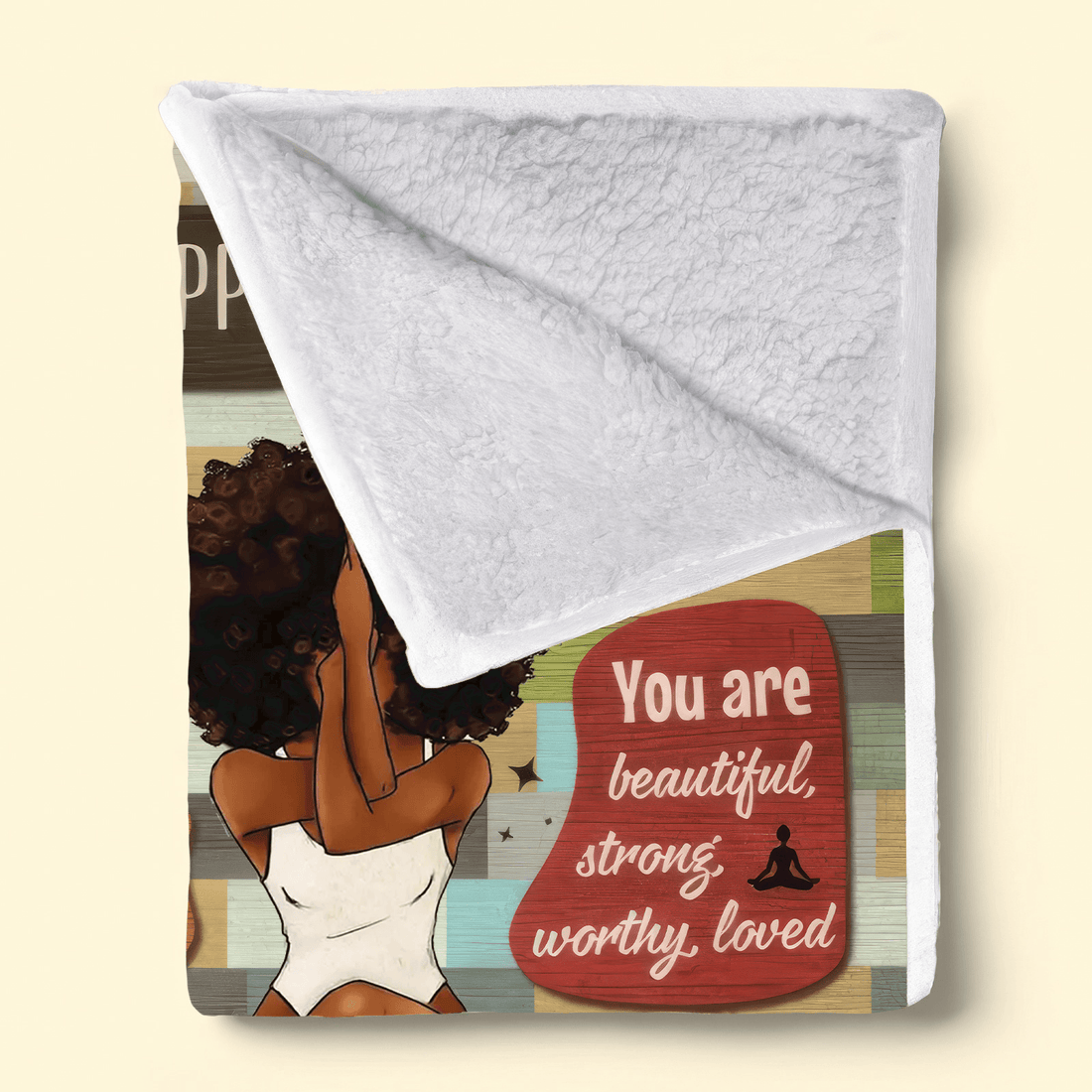 Personalized I Am Black Woman fleece blanket, spread across a bed