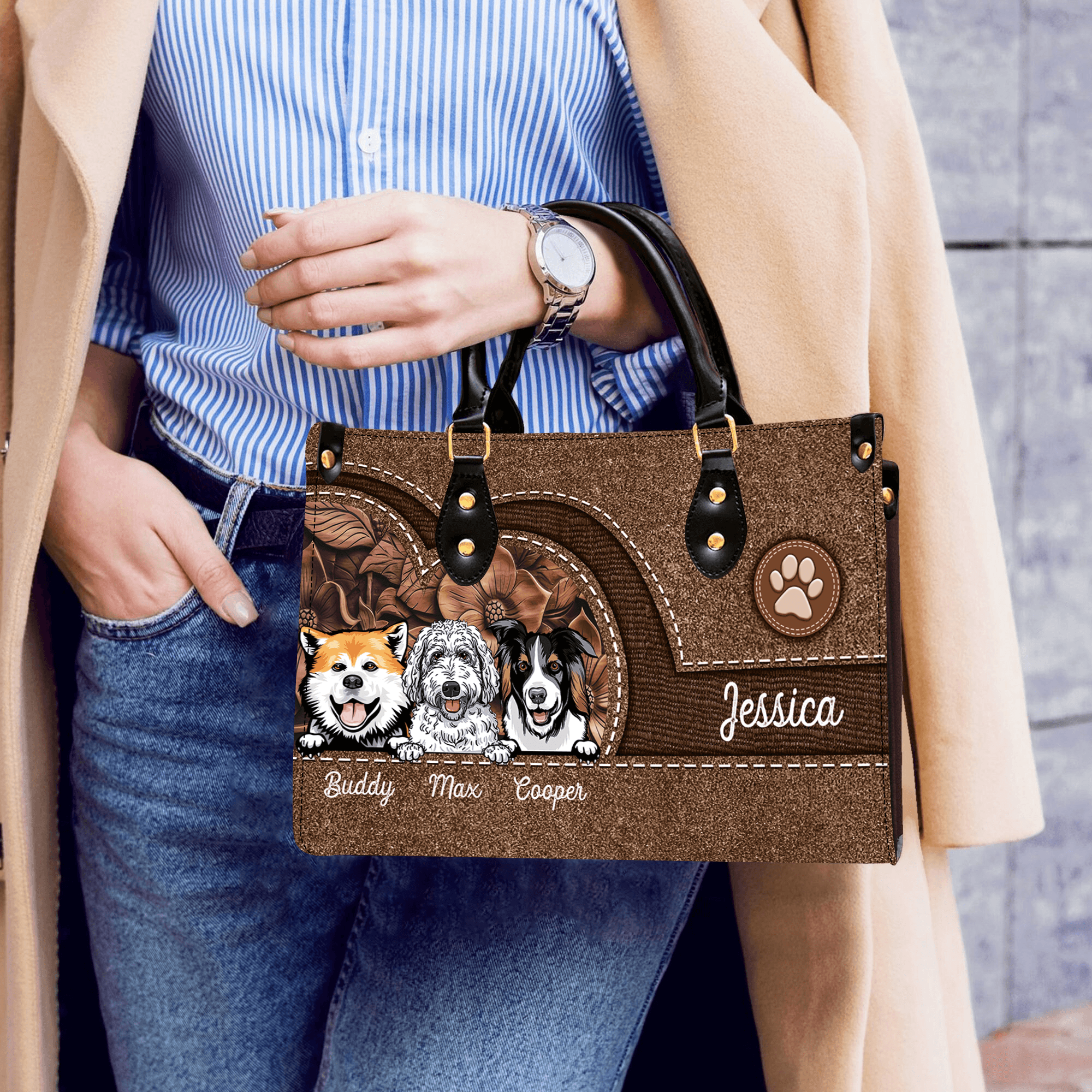 Dog Personalized Leather Handbag, Personalized Gift for Dog Lovers, Dog Dad, Dog Mom 7