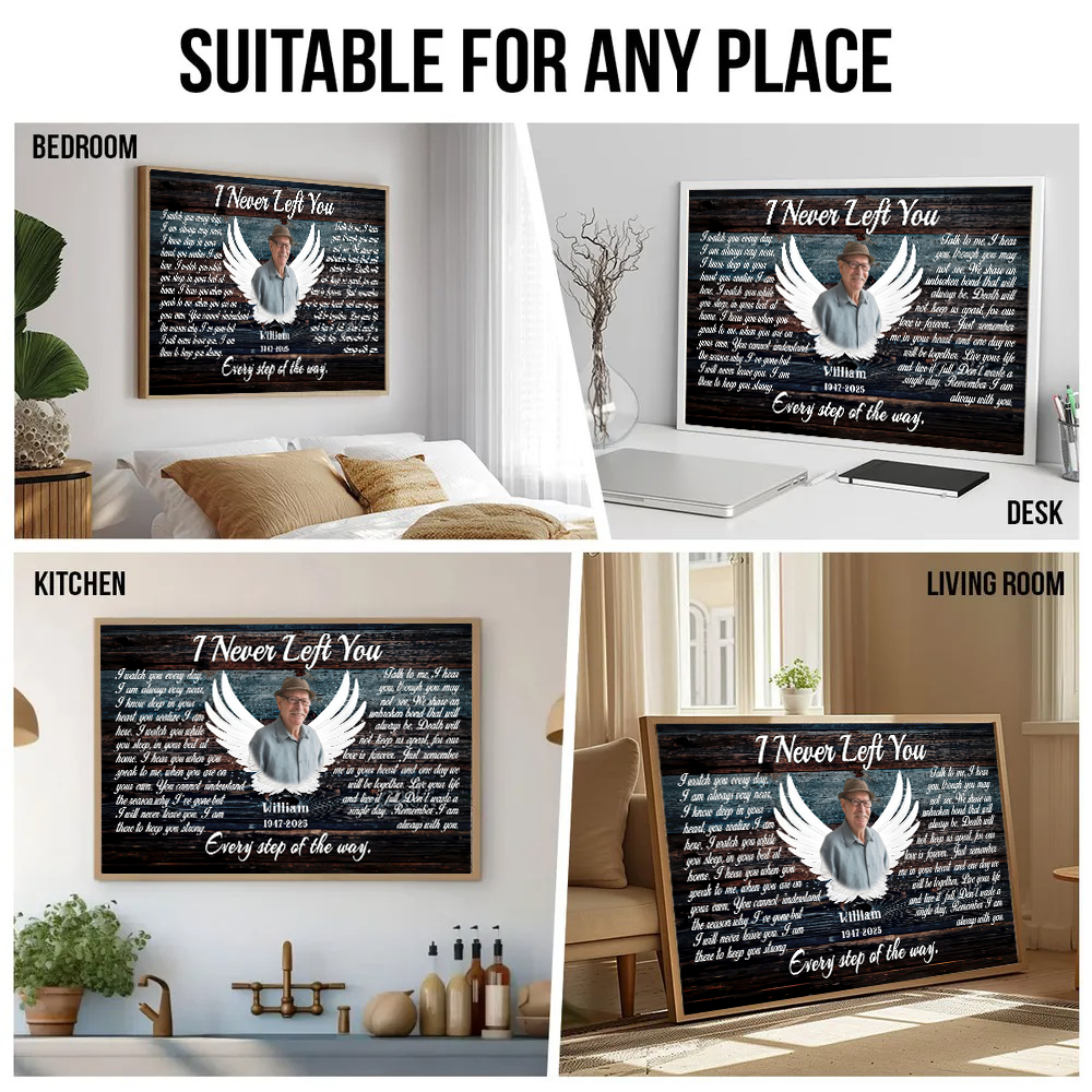 Loss of Dad, Husband - Custom Photo Angel Wings I Never Left You - Memorial Gift - Personalized Canvas For Family Members