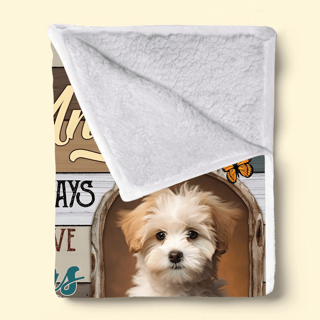 Custom Photo Memorial Angels Sometimes They Have Paws fleece blanket, sherpa reverse side folded back