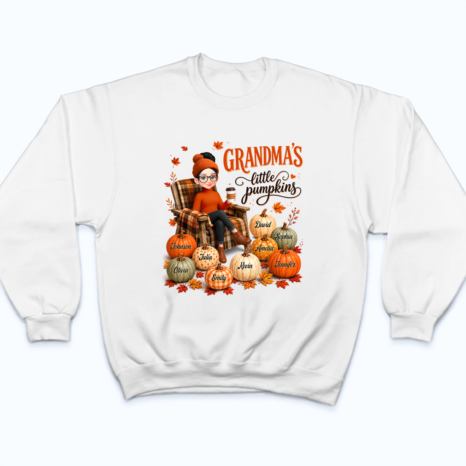 Grandma's Little Pumpkins - Personalized Custom T Shirt - Fall Season, Halloween Gift for Grandma/Nana/Mimi, Mom, Wife