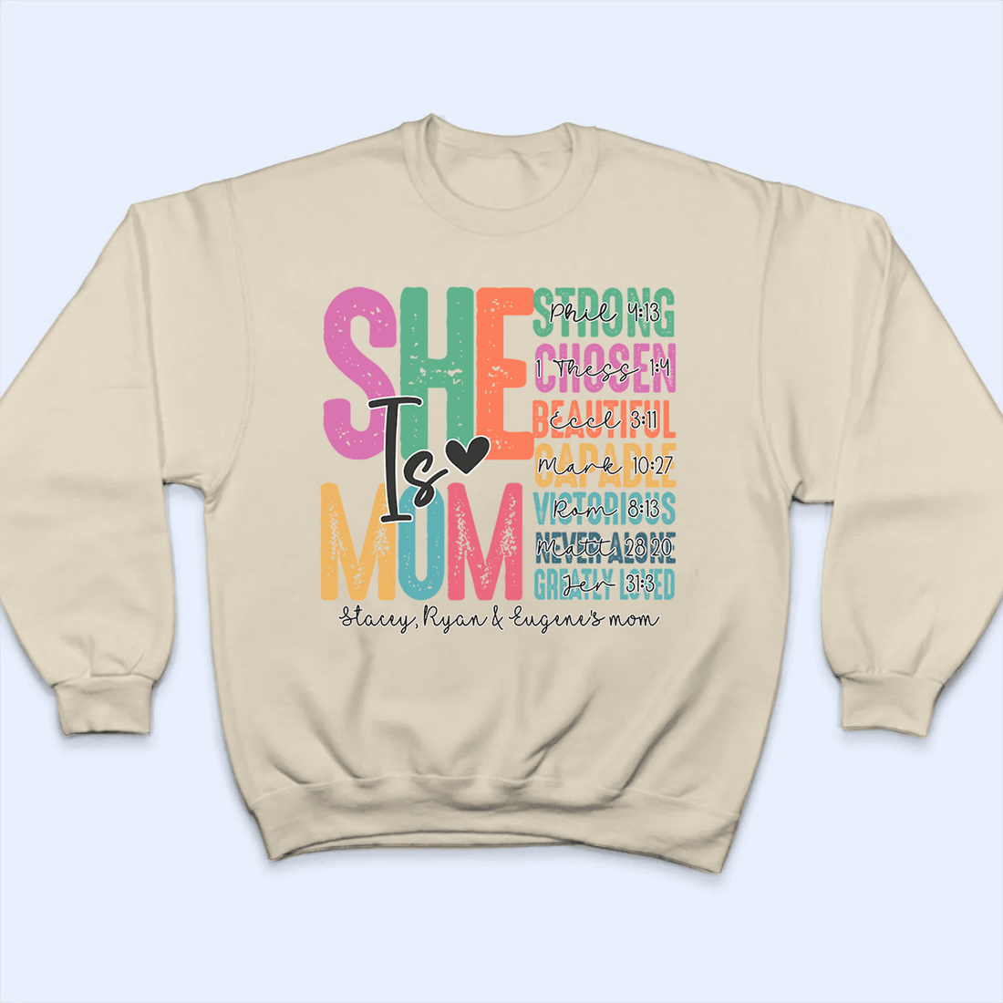 Personalized She is Mom, Bible Verse t-shirt, alternate view 3