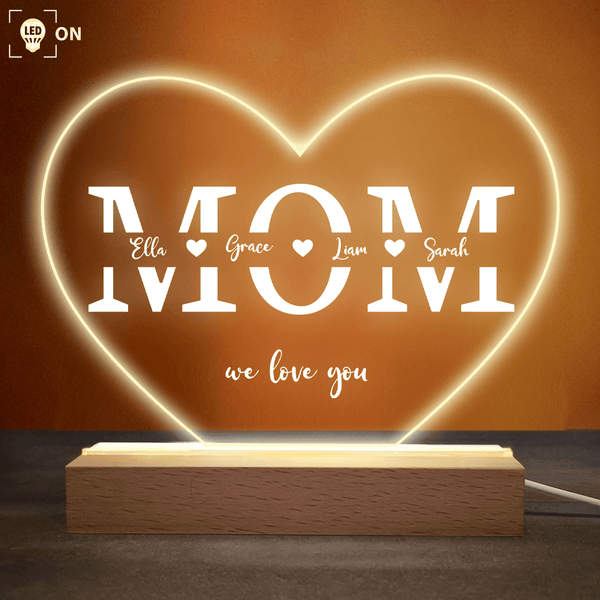Mom We Love You - Acrylic Plaque Led Lamp - Personalized Gift for Mom - Mother's Day Gift