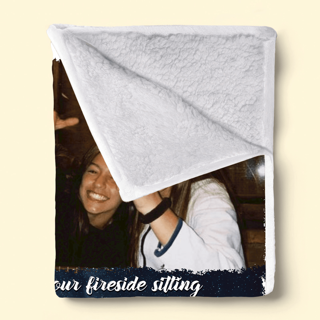 Personalized Camping Photo Blanket fleece blanket, sherpa reverse side folded back
