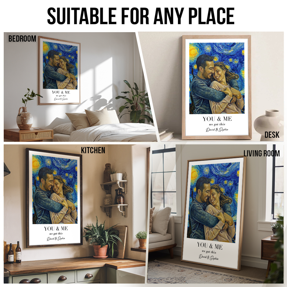 Custom Photo Van Gogh Wall Art You & Me We Got This - Personalized Poster/Canvas Prints - Gift For Her/Him, Husband/Wife, Couples on Anniversary, Valentine's Day