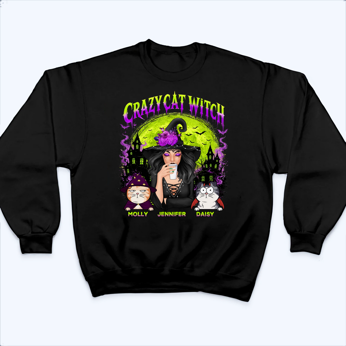 Crazy Cat Witch - Personalized Custom T Shirt - Halloween Gift for Cat Lovers, Cat Mom