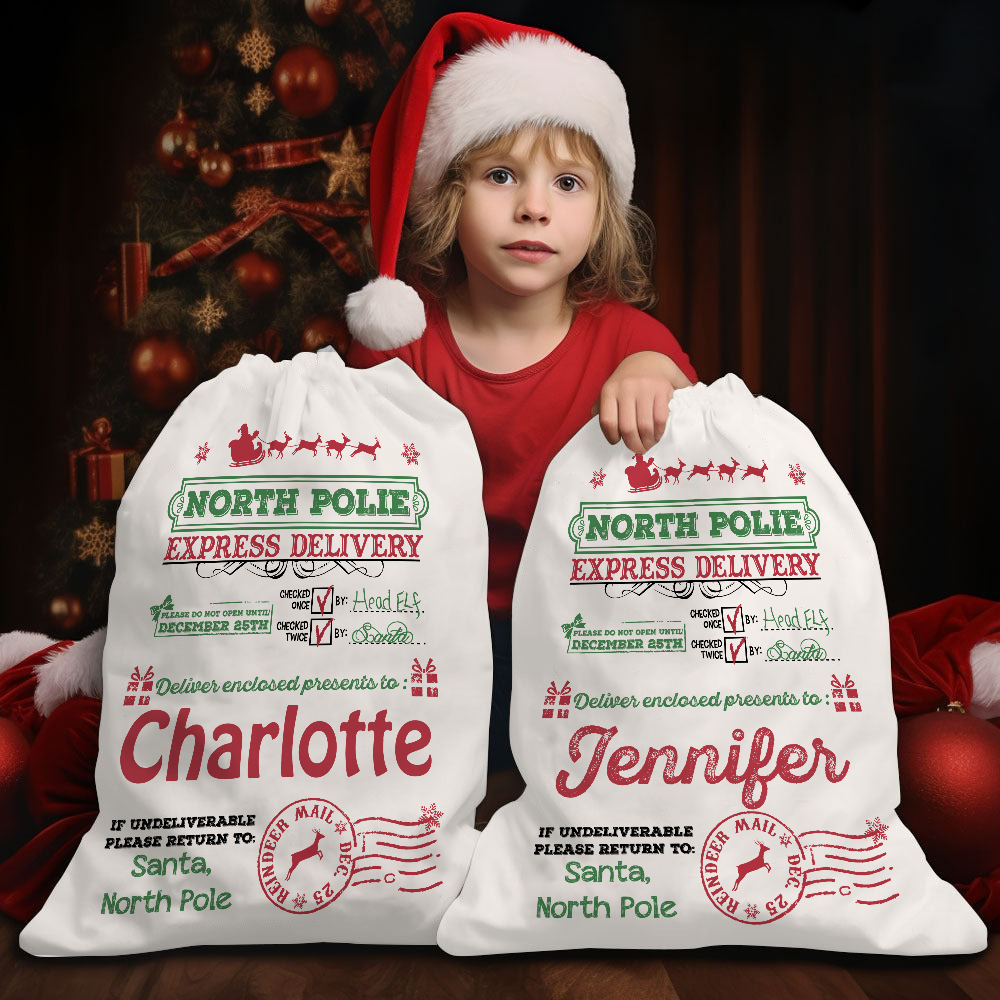 Custom Name North Pole Santa Gift Bag - Personalized Santa Sack - Christmas Gift For Family, Kids, Grandkids