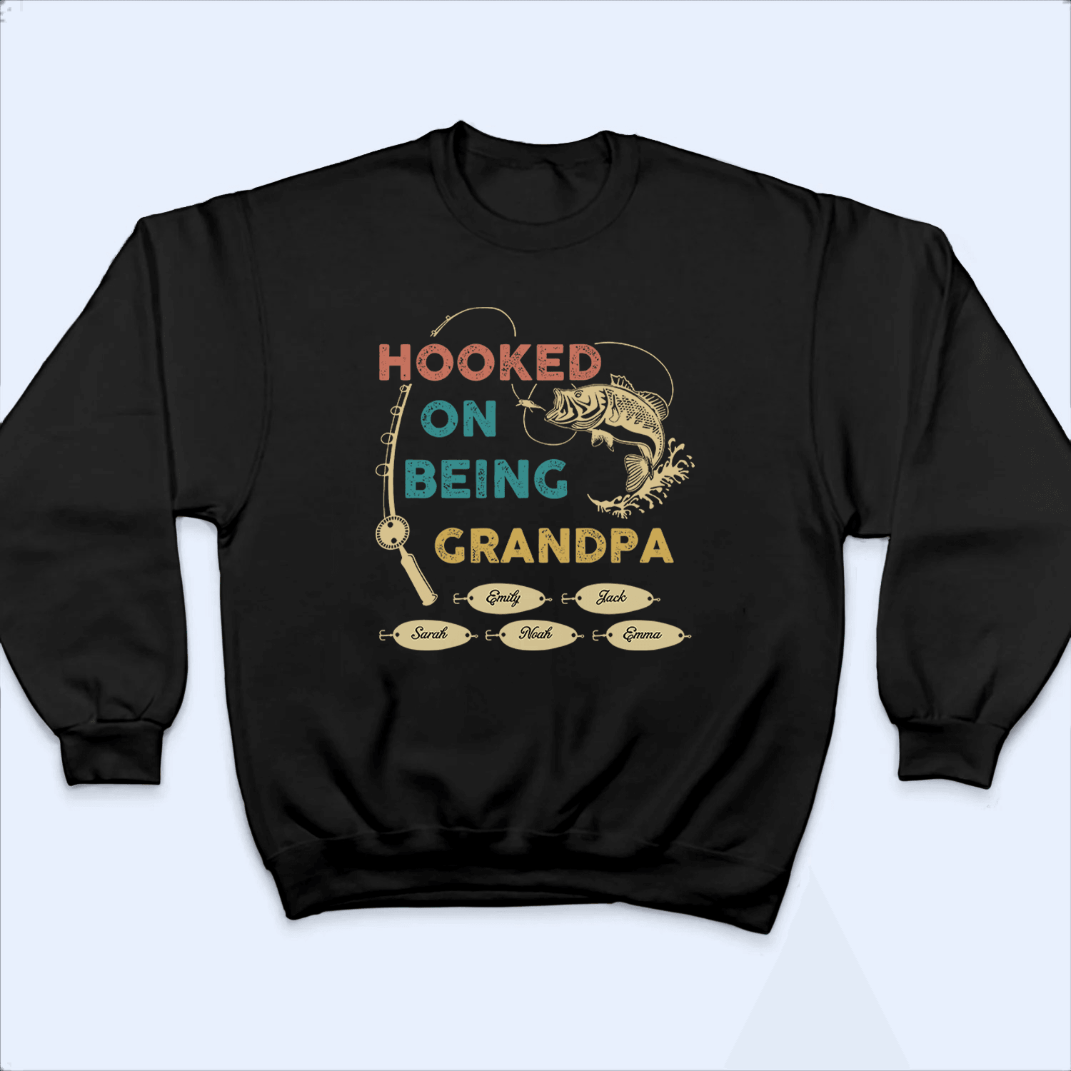 Hooked On Being Grandpa Fishing - Personalized Custom T Shirt - Father's Day Gift for Dad, Papa, Grandpa, Daddy, Dada - Suzitee Store