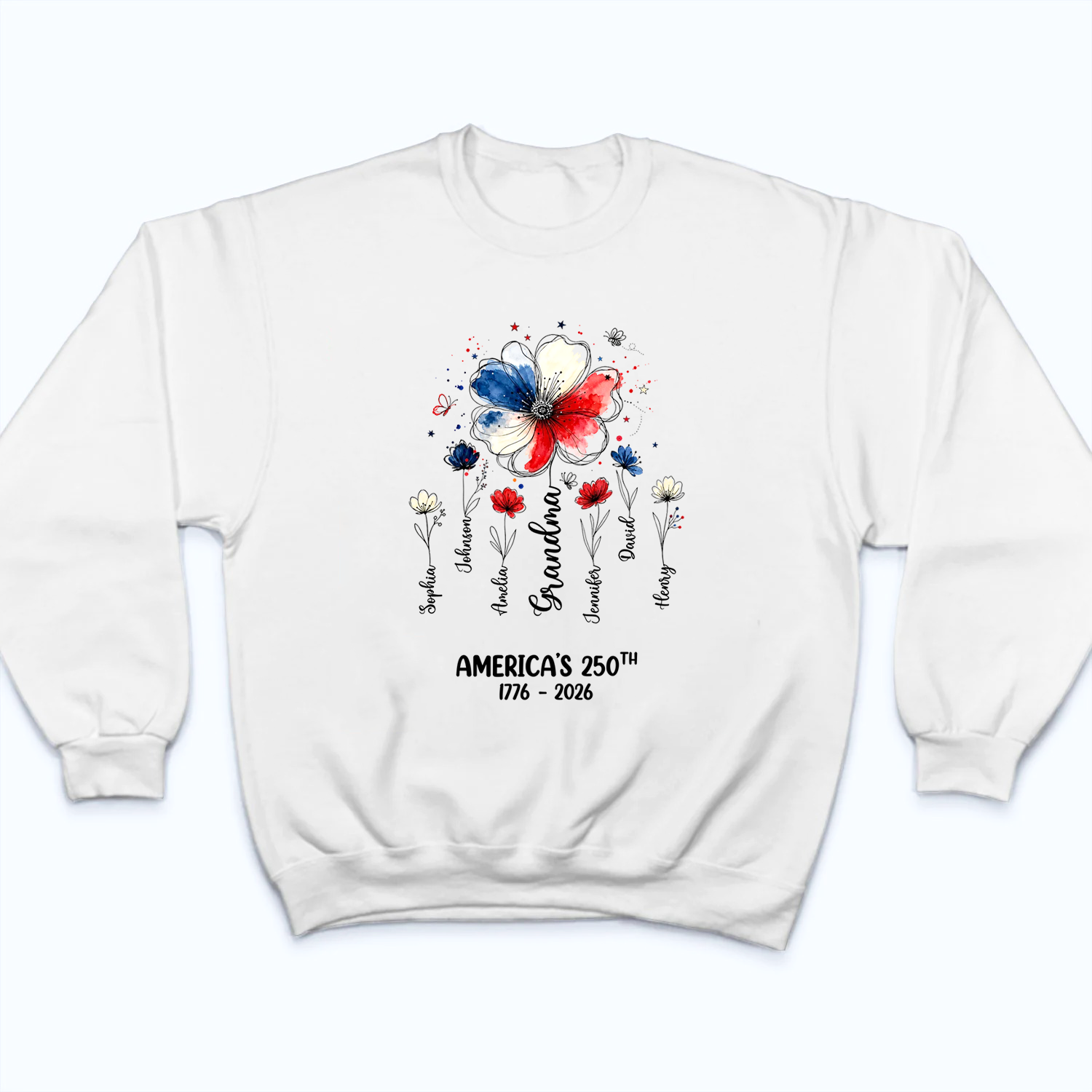 Proud Mom Grandma Flowers American 250th Anniversary - Personalized Custom Shirt - Gift For Mom, Grandma