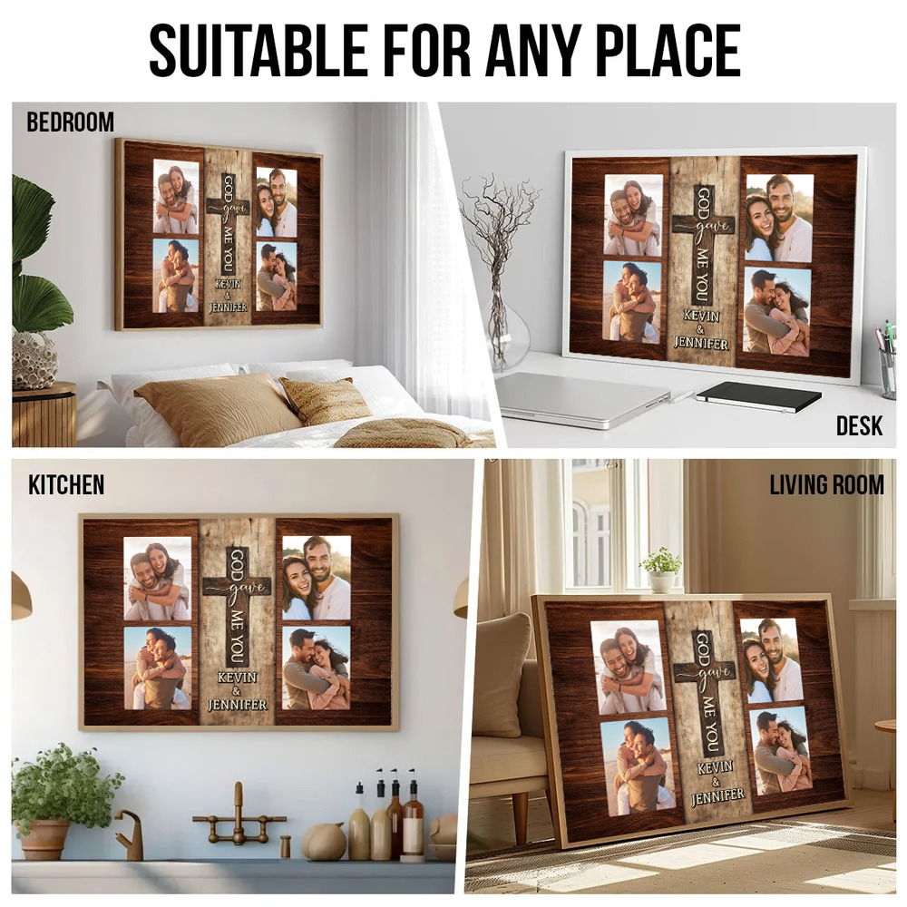 Custom Photo Couple God Gave Me You - Personalized Poster/Canvas Prints - Gift For Her/Him, Husband/Wife, Couples on Anniversary, Valentine's Day