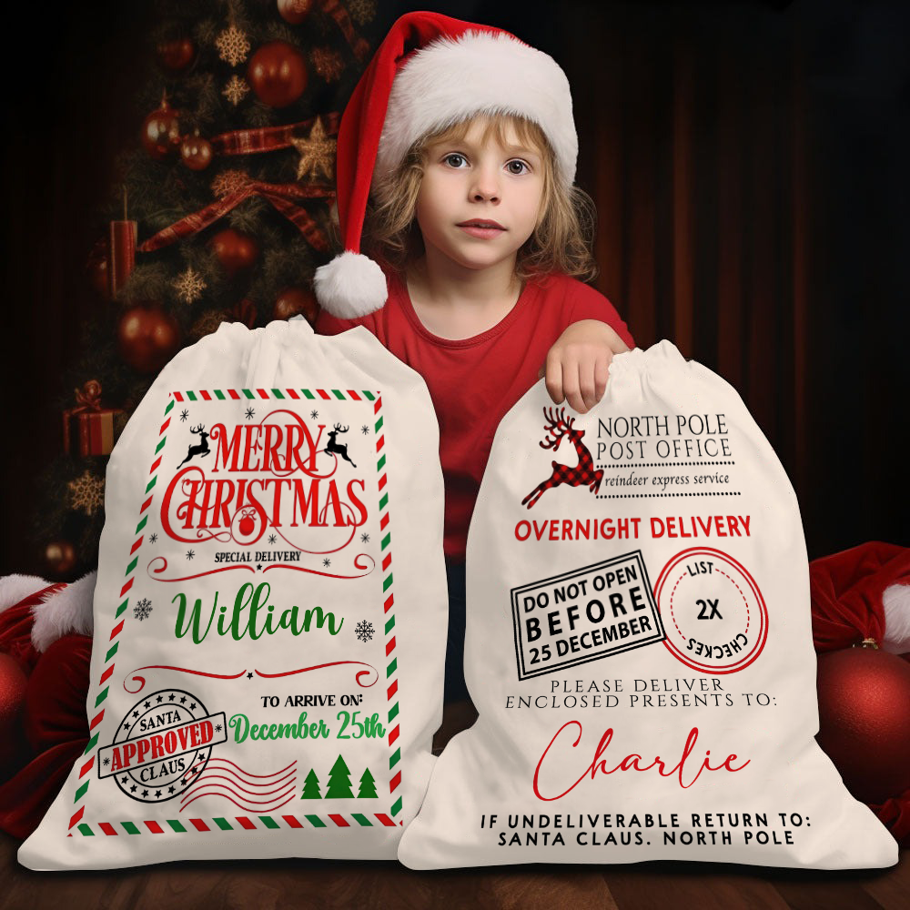 Custom Name Merry Christmas Santa Gift Bag - Personalized Santa Sack - Christmas Gift For Family, Kids, Grandkids