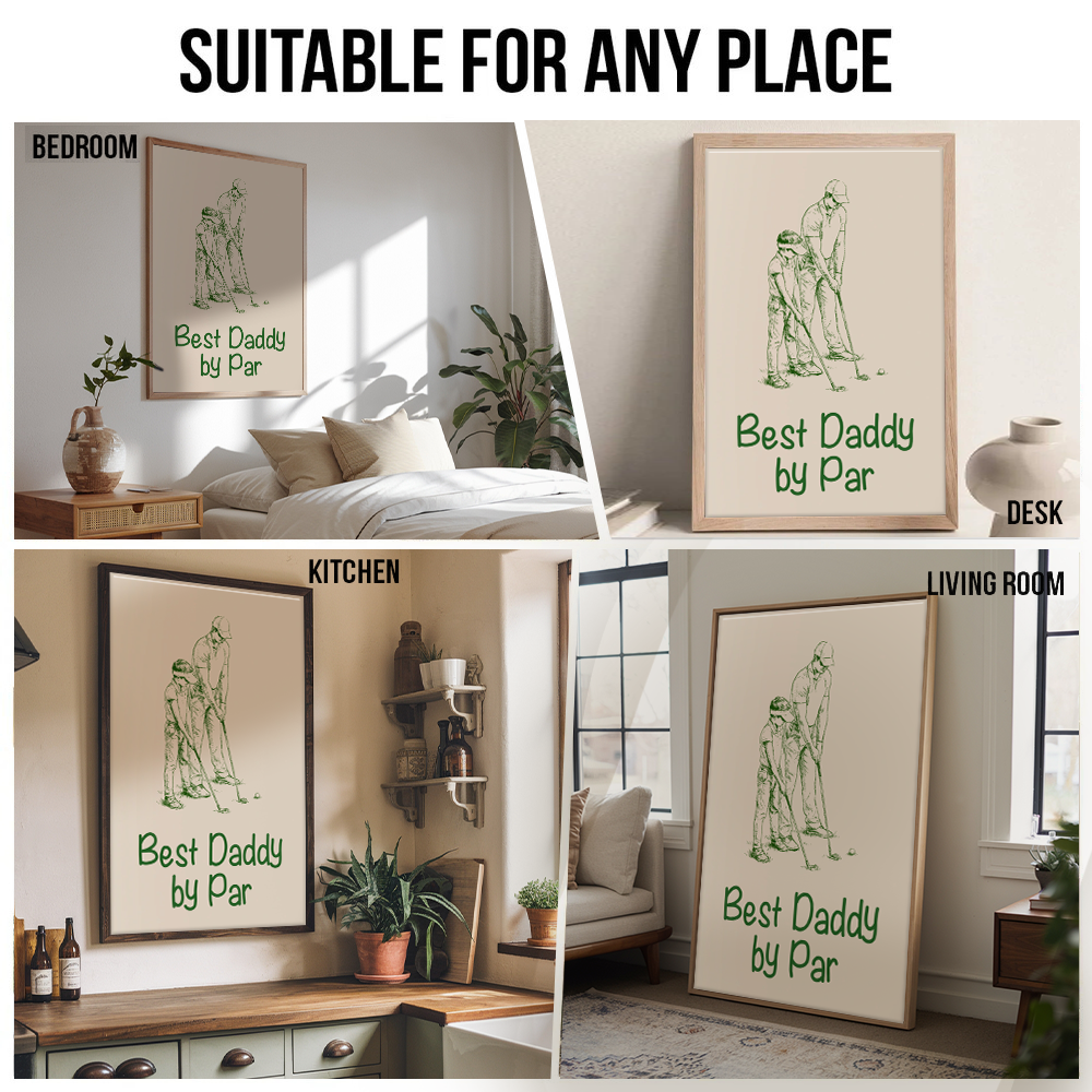 Custom Photo Ink Drawing Best Dad Papa By Par - Personalized Poster/Canvas Prints - Father's Day Gift For Golfers, Golf Lovers
