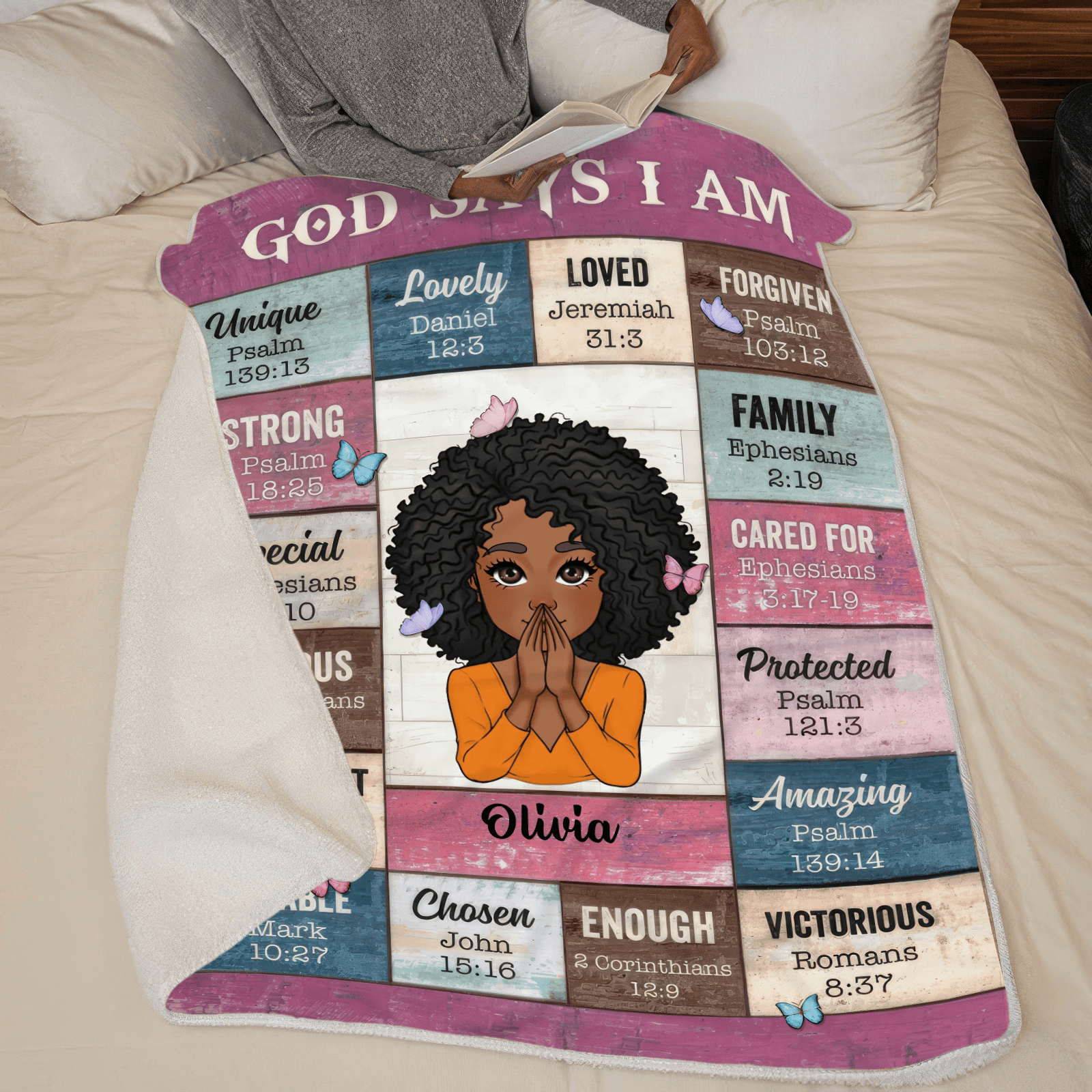 God Says I Am - Custom Blanket - Personalized Gift for Christian Girl, Woman, Sister, Mother, Friend, Wife, Girlfriend or Black History, African American 4