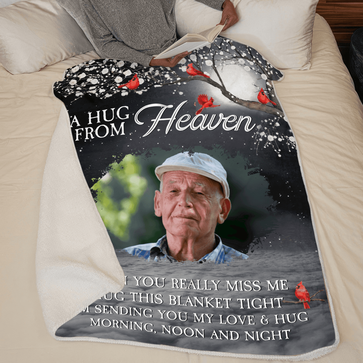 Custom Photo A Hug From Heaven | Memorial Sympathy Personalized Gift for Family Members, Grandma, Grandpa, Dad, Mom, Daughters, Sons | Blanket - Suzitee Store