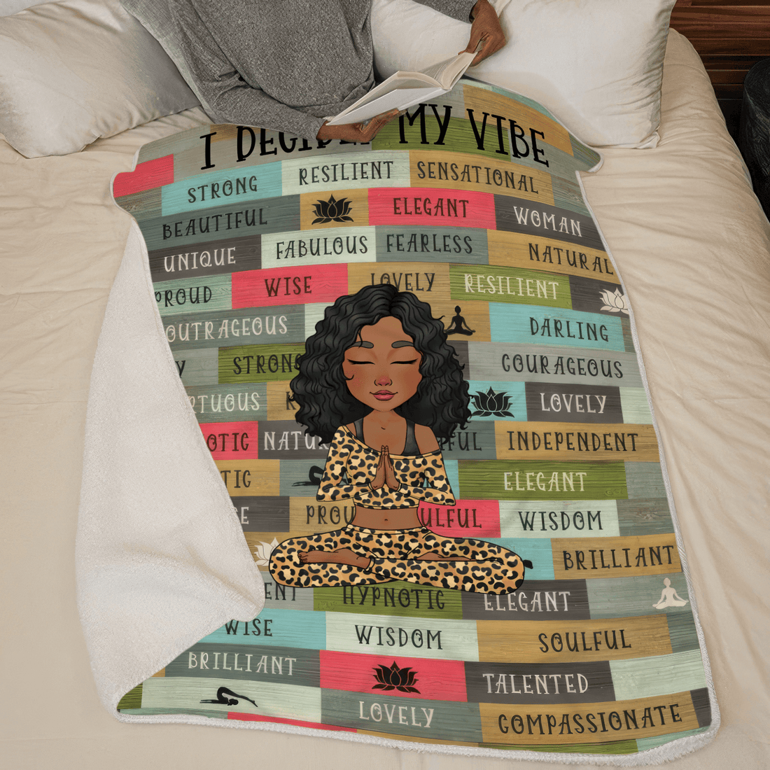 Personalized I Decided My Vibe fleece blanket, sherpa reverse side folded back
