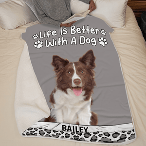 Custom Photo Life Is Better With Dog Cat | Personalized Gift for Dog/Cat Lovers, Pet Lovers, Dog Mom, Cat Mom, Dog Dad, Cat Dad | Blanket