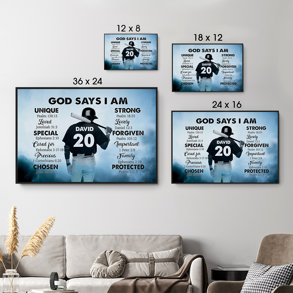Baseball God Says I Am - Personalized Poster/Canvas Prints - Gift for Baseball Player, Baseball Lover, Son, Grandson