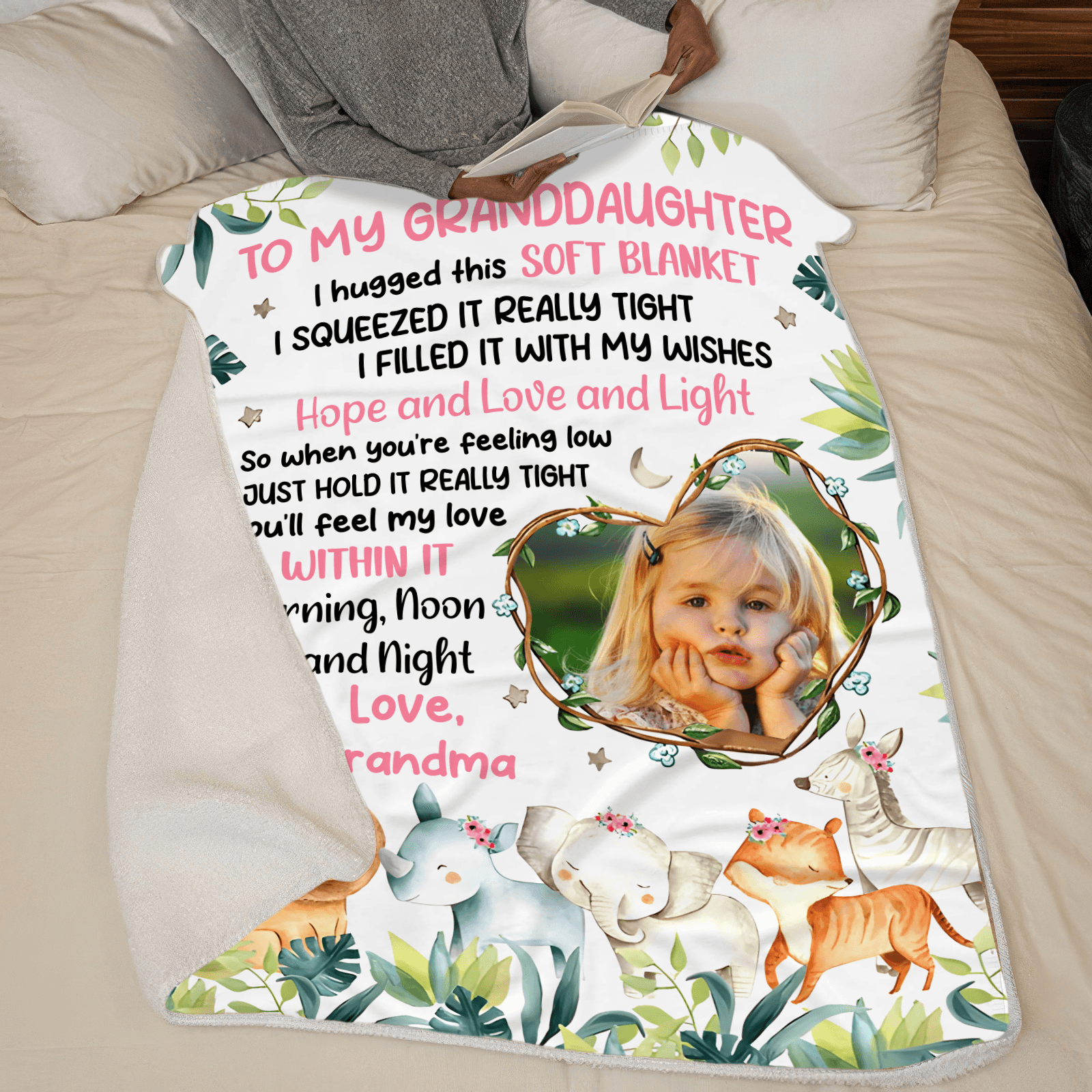 Custom Photo Safari Animals Nursery Blanket For Grandkids | Personalized Gift For Granddaughters, Grandsons, Daughters, Sons | Blanket - Suzitee Store
