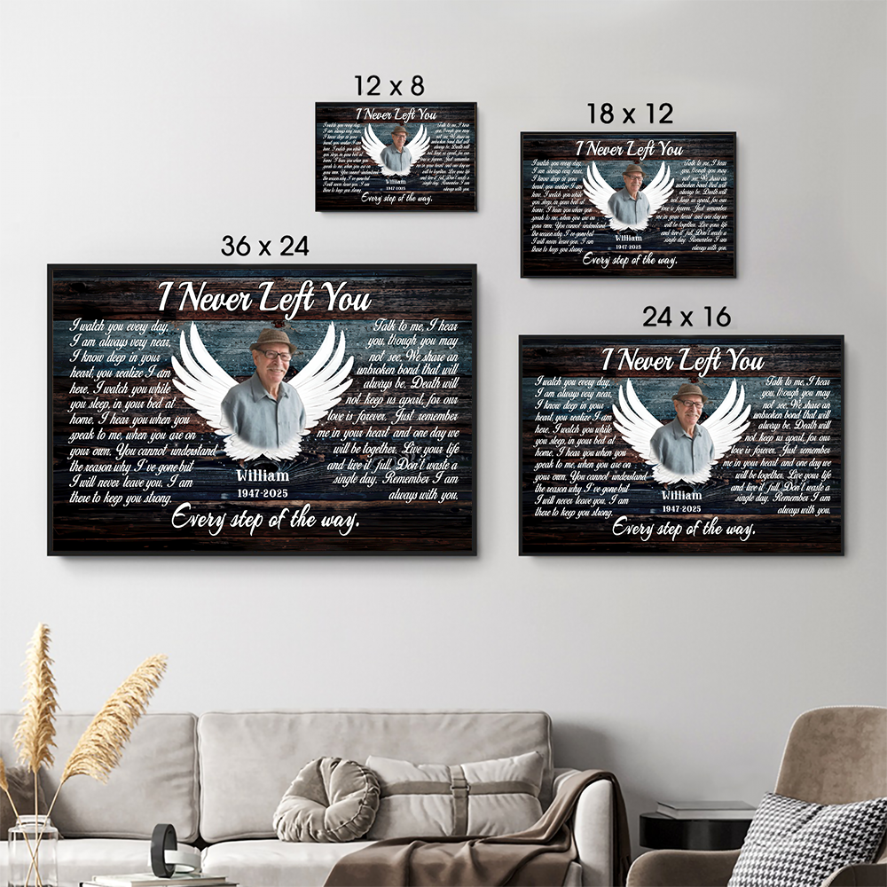 Personalized Loss of Dad, Husband canvas print, size options shown on a sofa wall