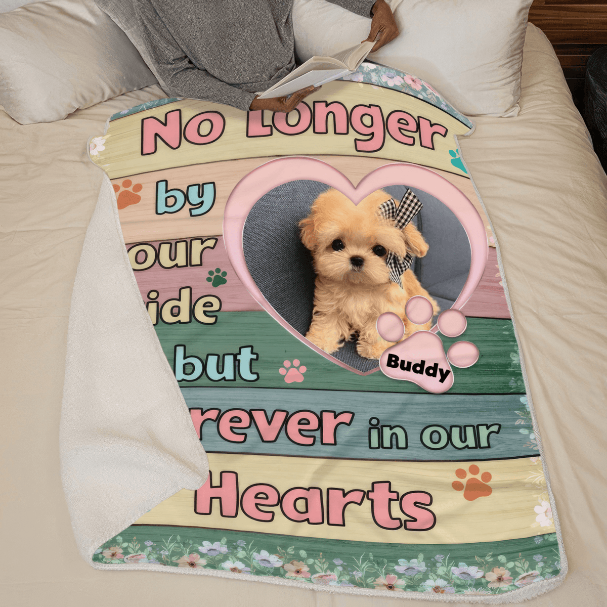 Custom Photo No Longer By Our Side But Forever In Our Hearts | Personalized Sympathy Gift for Pet Lovers, Dog Mom, Dog Dad, Cat Mom, Cat Dad | Blanket - Suzitee Store