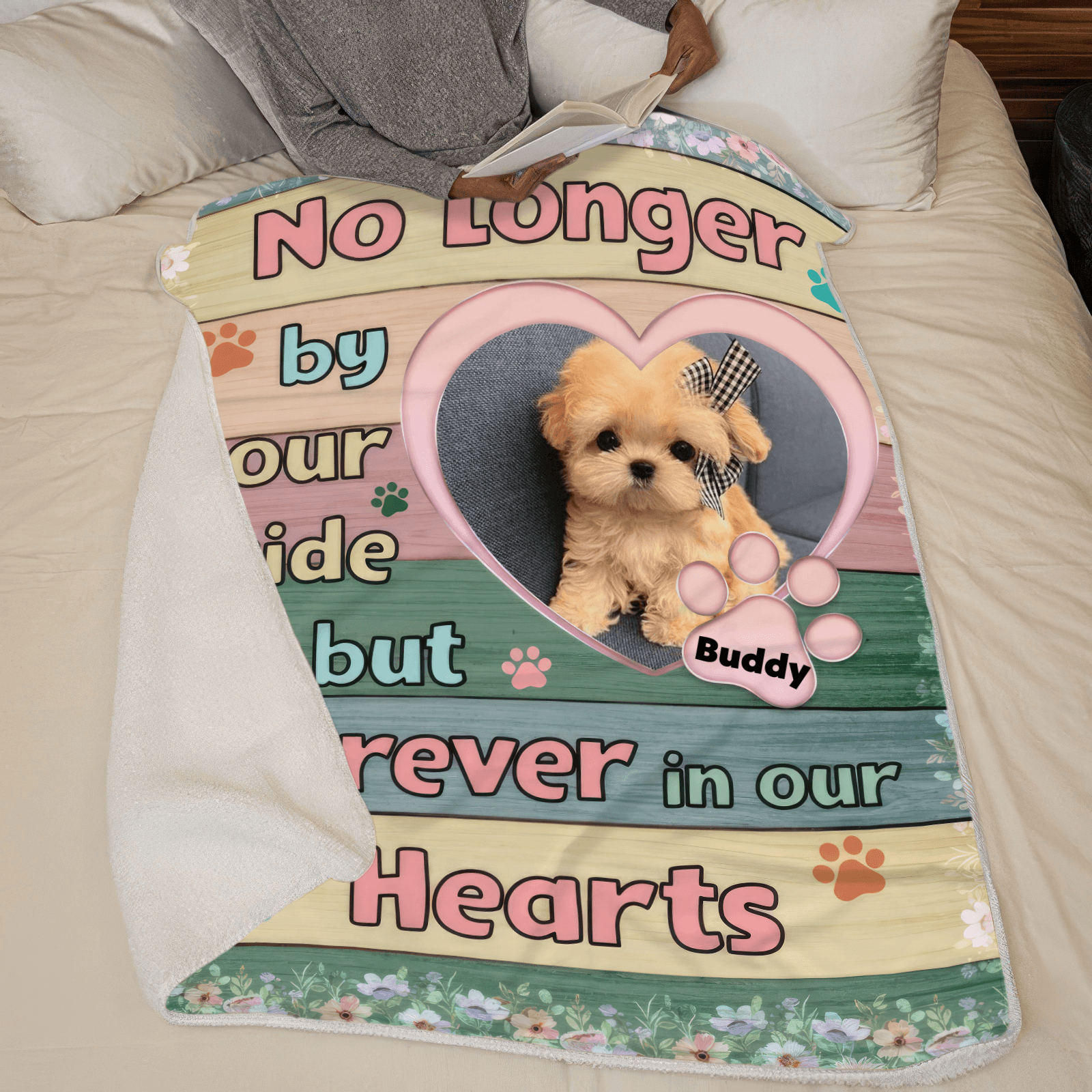 Custom Photo No Longer By Our Side But Forever In Our Hearts | Personalized Sympathy Gift for Pet Lovers, Dog Mom, Dog Dad, Cat Mom, Cat Dad | Blanket - Suzitee Store