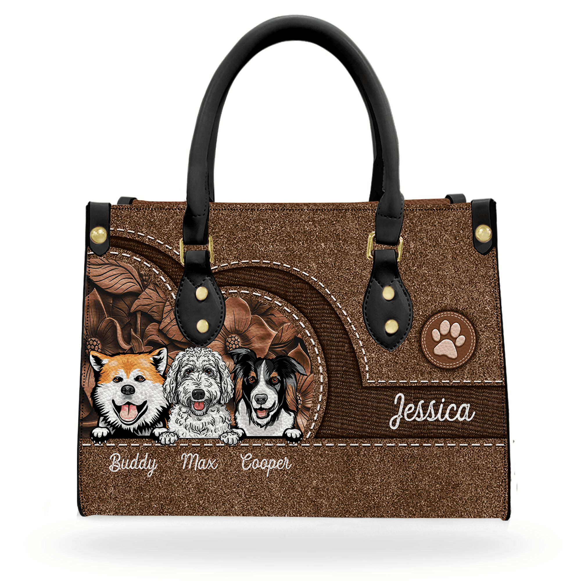 Dog Colorful Personalized Dog Leather Bag, Gift For Dog Lovers, Dog Mom, Dog Dad, Dog Owner Gift, Birthday Gift, Custom Dog Leather Handbag