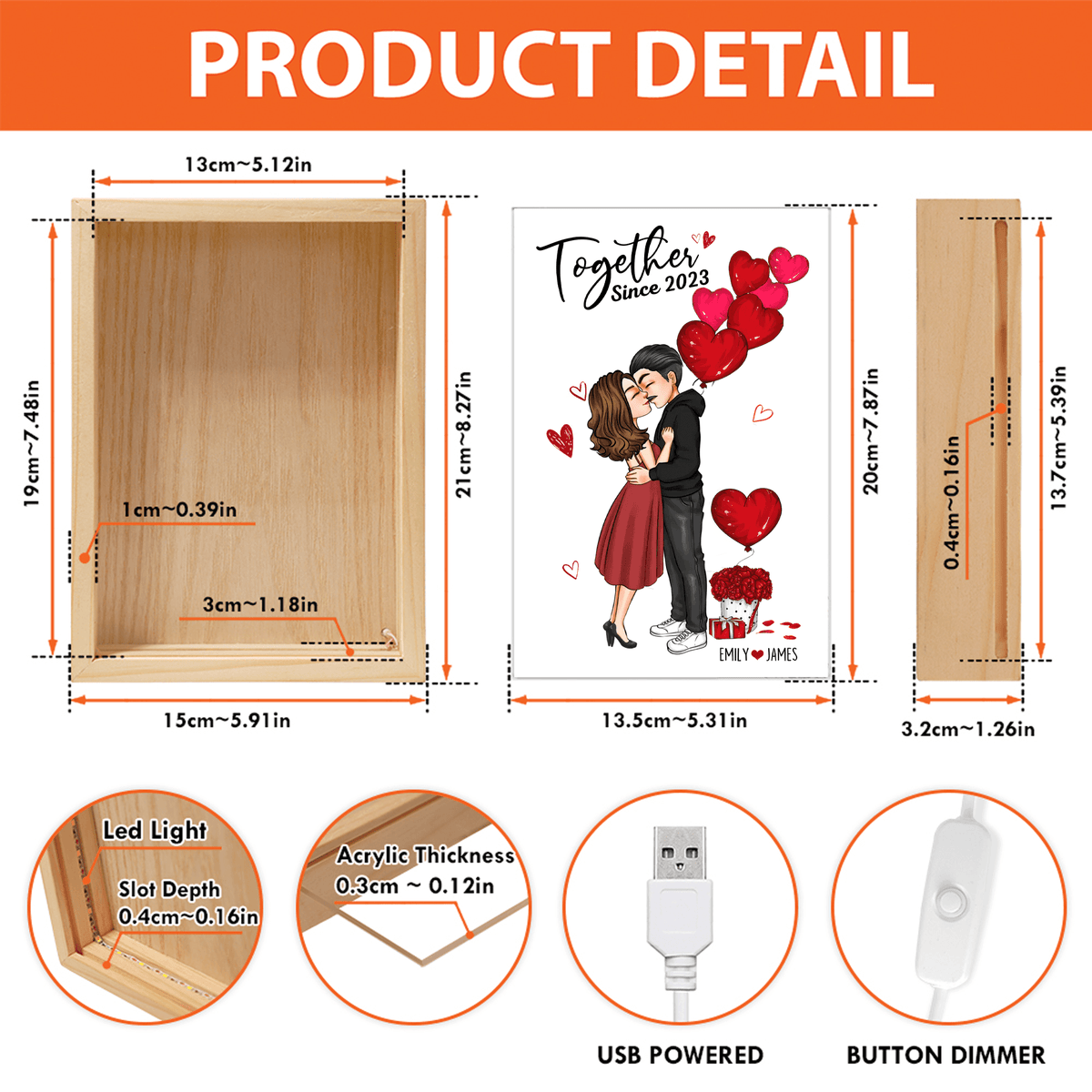 Custom Photo Together Since | Personalized Gift For Couples, Valentine, Anniversary, Husband Wife, Girlfriend, Boyfriend, Her/Him | Frame Light Box - Suzitee Store